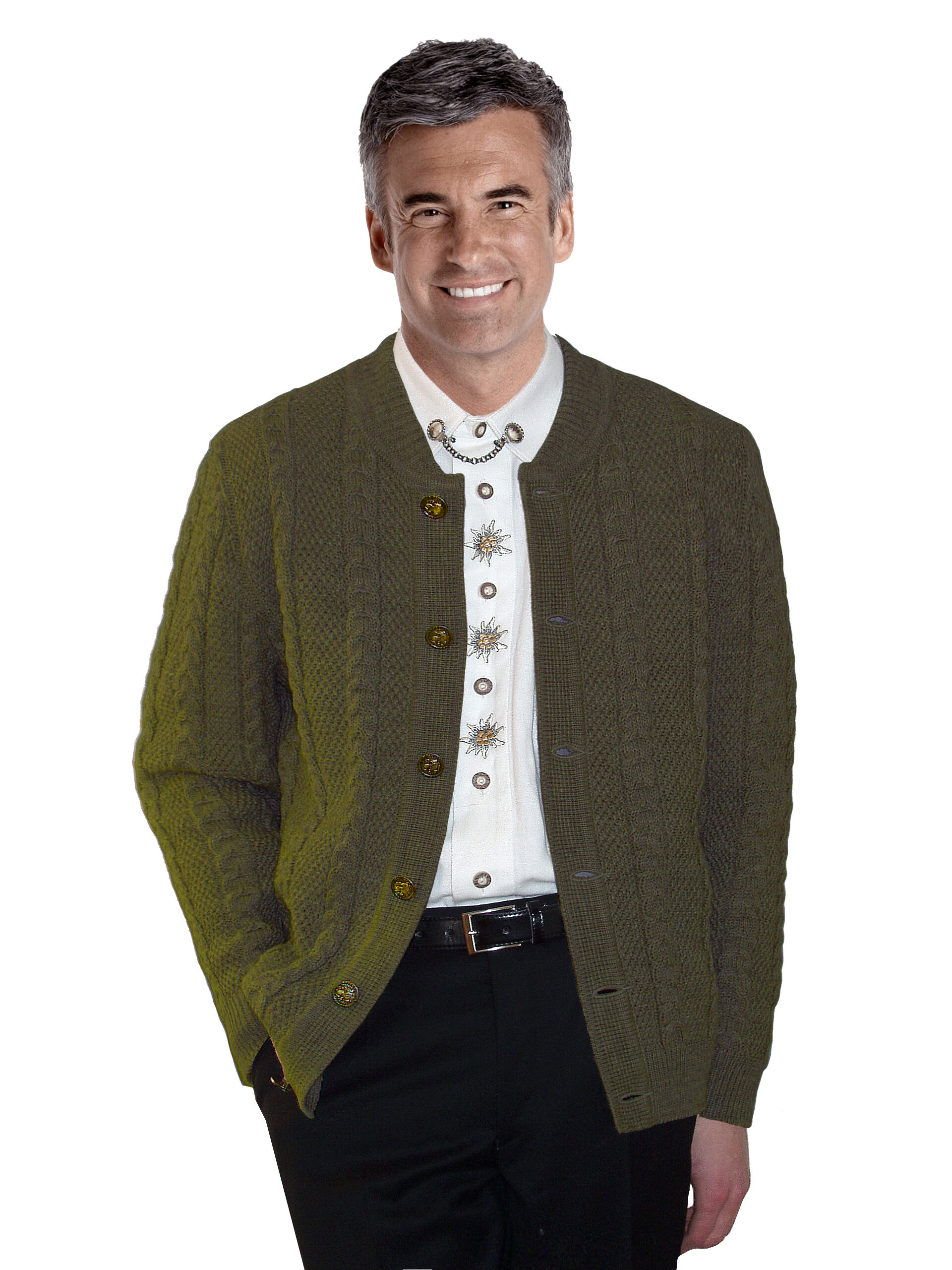 PREMIUM Trachtenstrickjacke Herren 100% Schurwolle Trachtenjanker Jagd Oliv + Loden PREMIUM Trachtenstrickjacke Herren 100% Schurwolle Trachtenjanker Jagd Oliv + Loden