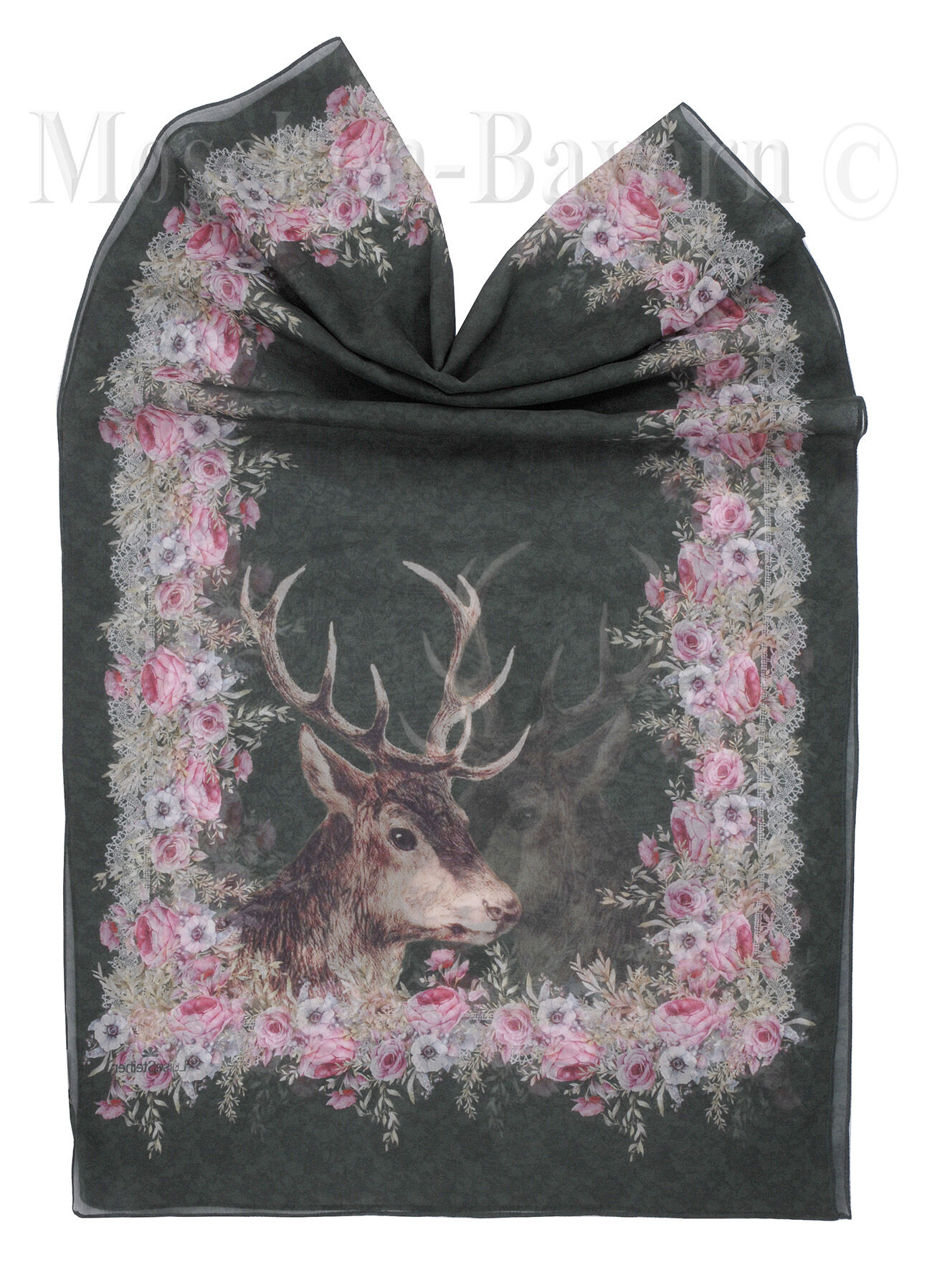 Trachtenschal duftiger Georgette Hirsch + Rosen Grün Oliv Trachtenschal duftiger Georgette Hirsch + Rosen Grün Oliv