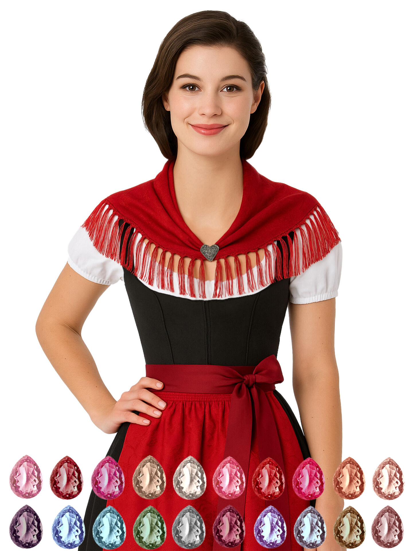 Trachtentuch Dirndltuch Seidentuch 100% Seide Rot  Kirsche