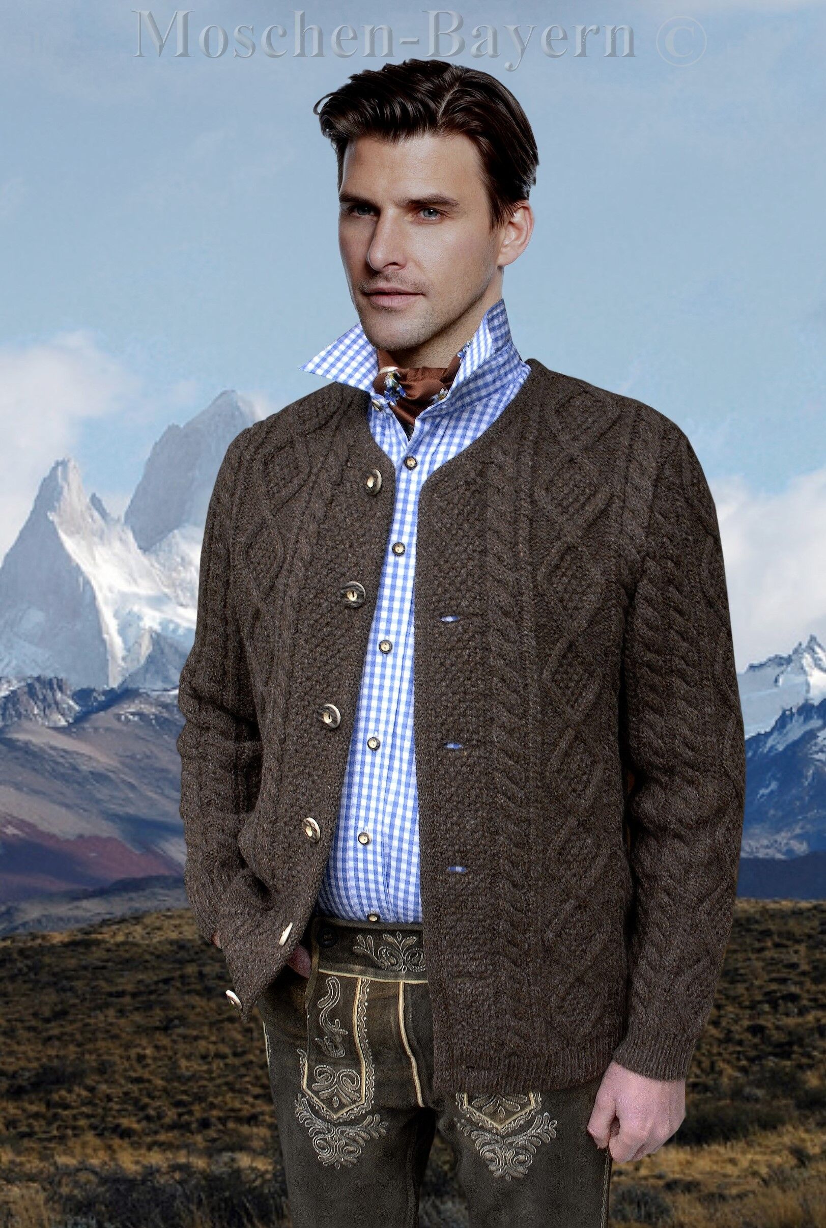 PREMIUM Trachtenstrickjacke Herren 100% Schurwolle Trachtenjanker Braun PREMIUM Trachtenstrickjacke Herren 100% Schurwolle Trachtenjanker Braun