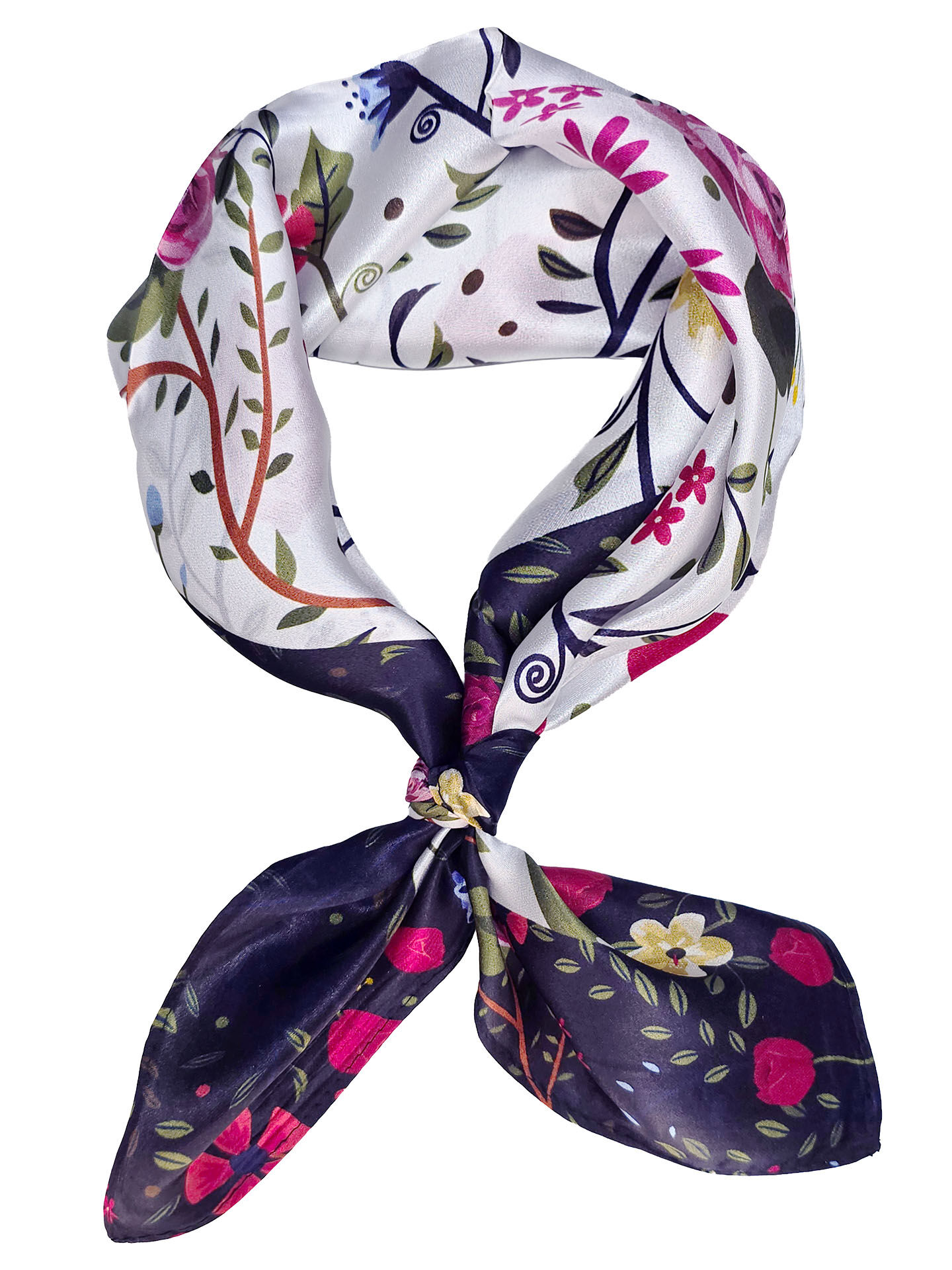 Seidenhalstuch Blumengarten Damen Nickituch 100% Seide Blau-Rot