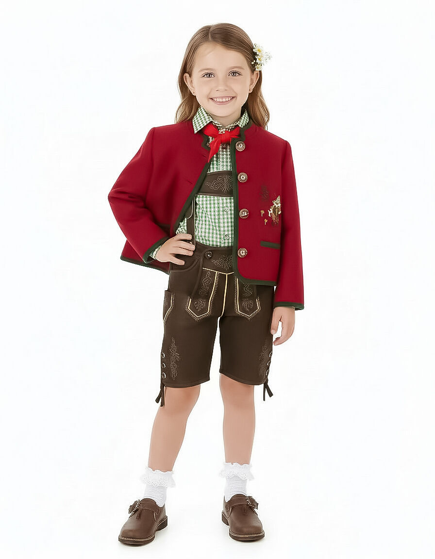 Trachtenjacke Kinder 100% Merinowolle Rot-Grün