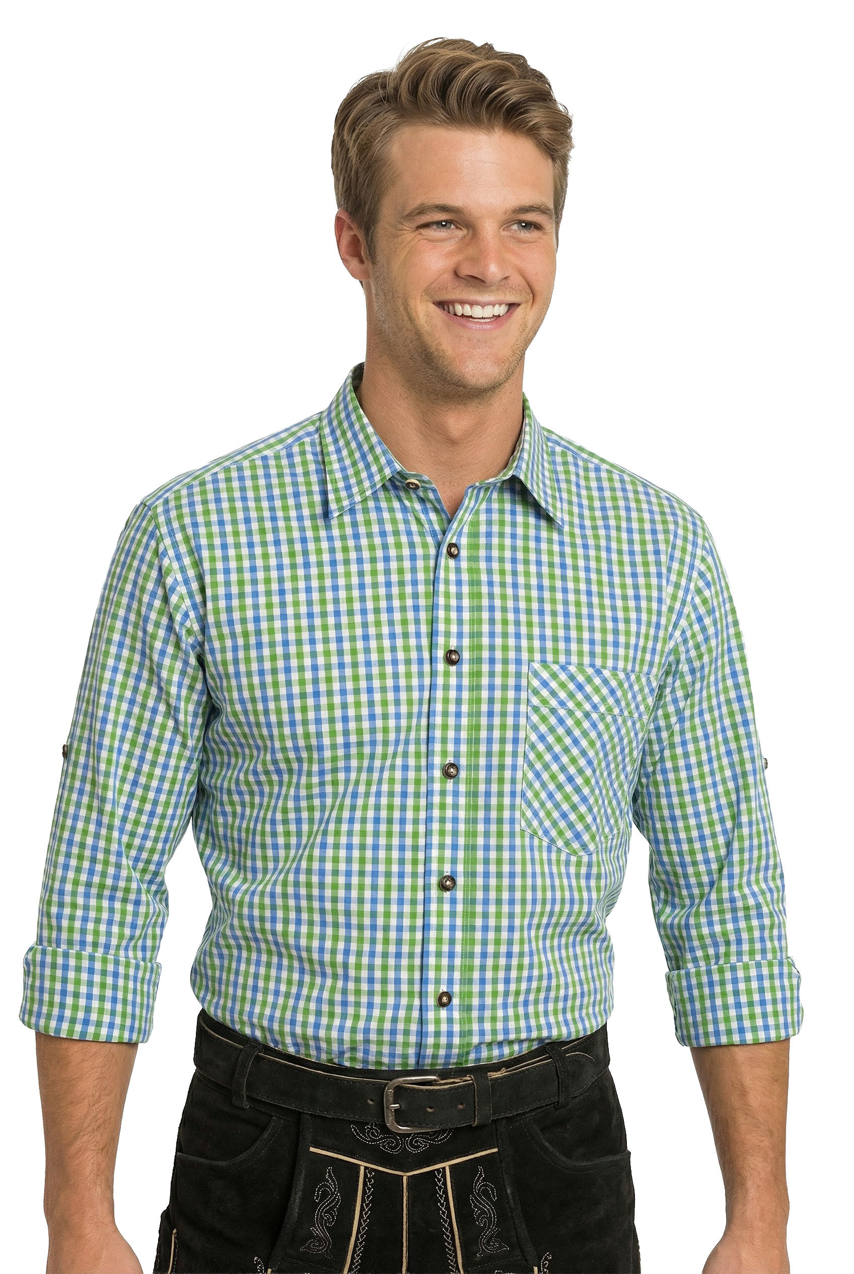 PREMIUM Trachtenhemd kariert Grün-Blau "easy care bügelfrei"