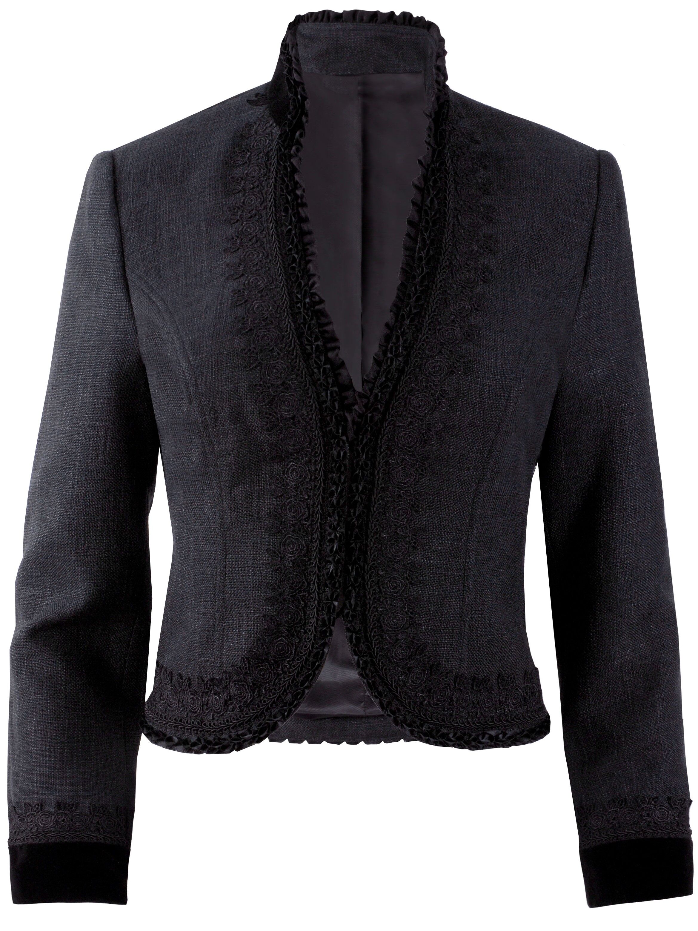Trachtenblazer Damen - kurze Dirndljacke Leinenjacke Schwarz Trachtenblazer Damen - kurze Dirndljacke Leinenjacke Schwarz