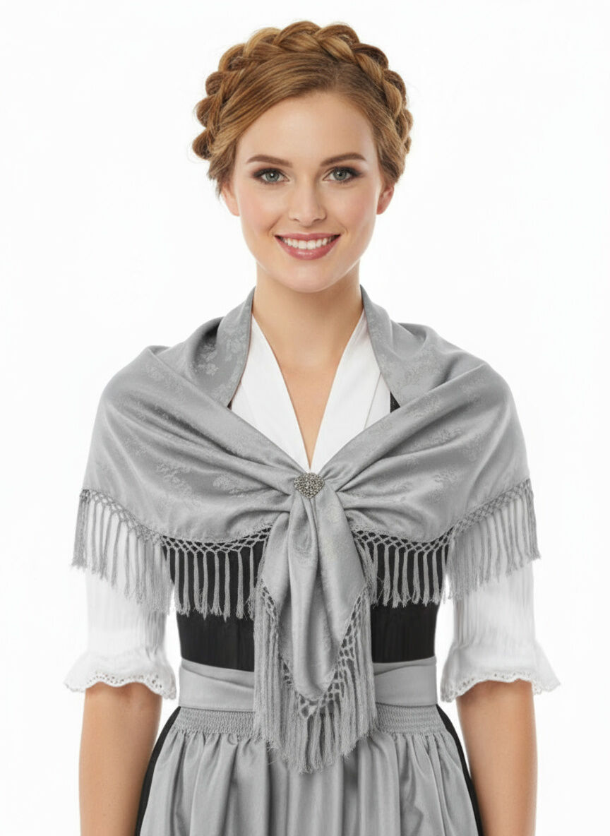 Trachtentuch Dirndltuch Seidentuch 100% Seide Silbergrau