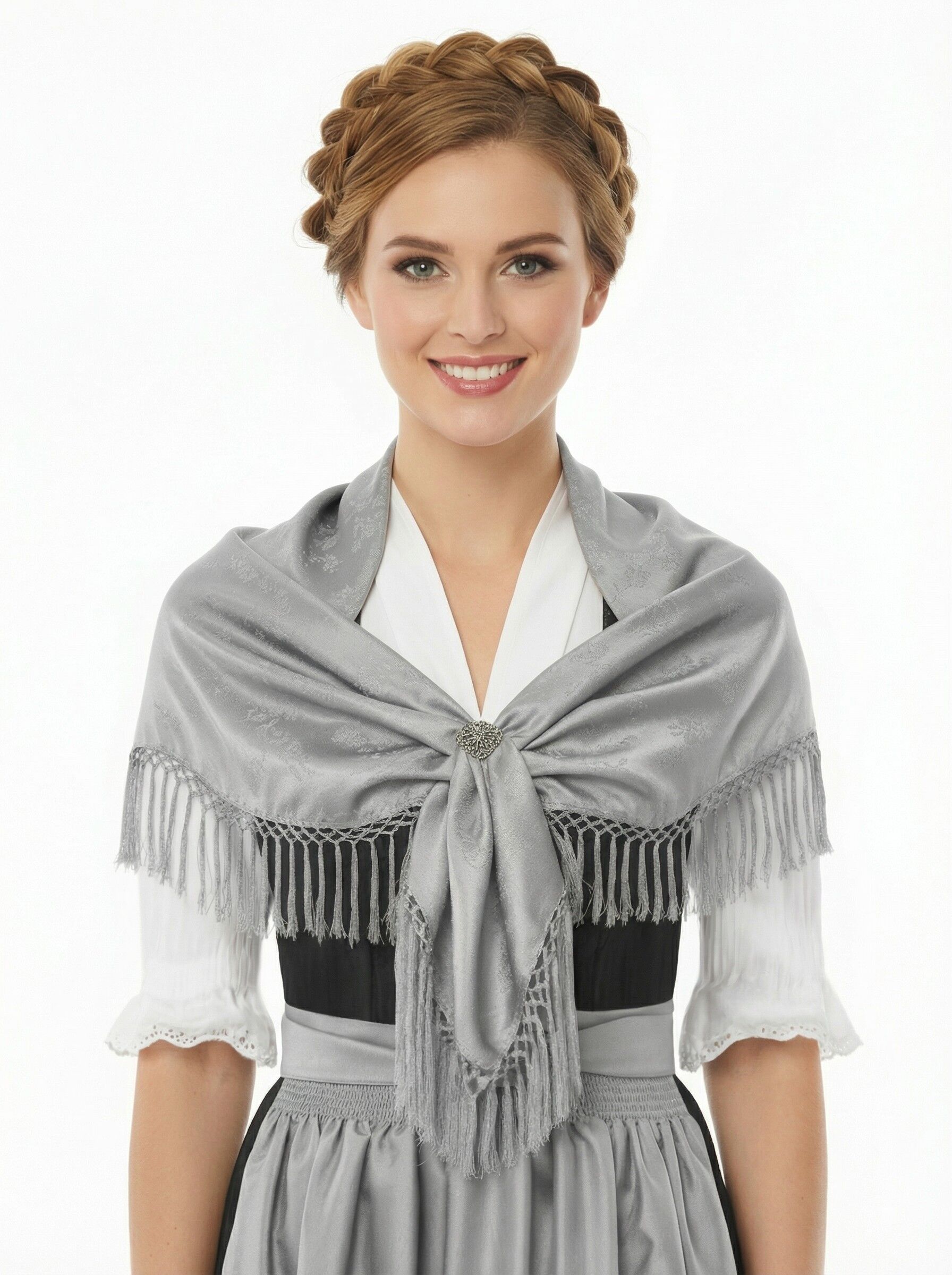 Trachtentuch Dirndltuch Seidentuch 100% Seide Silbergrau