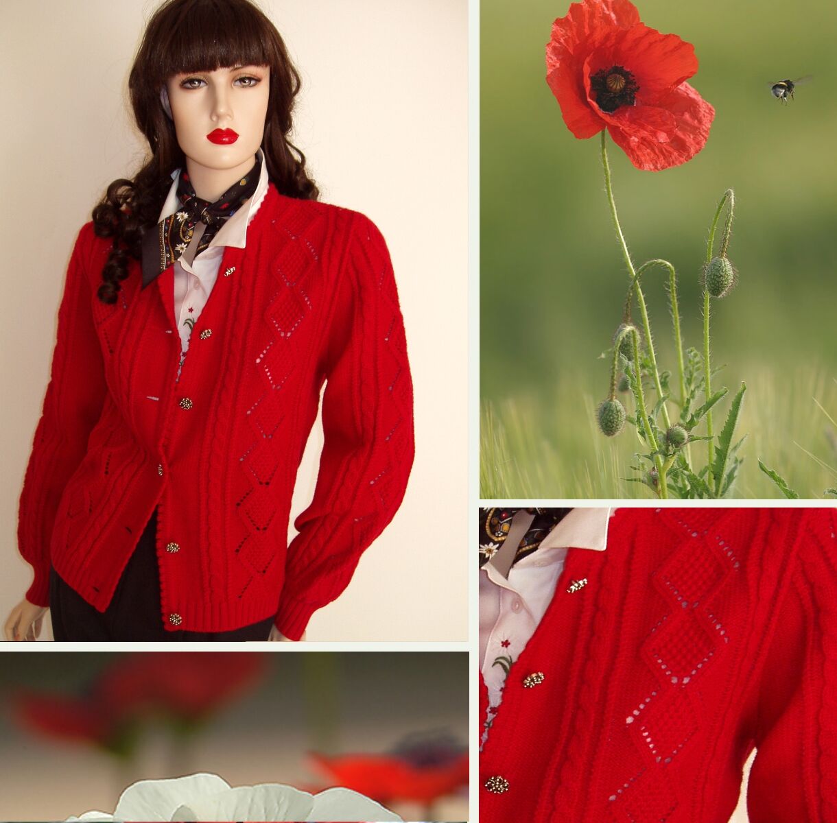 Trachtenstrickjacke Damen Dirndljacke MERINO SCHURWOLLE Rot  Trachtenstrickjacke Damen Dirndljacke MERINO SCHURWOLLE Rot