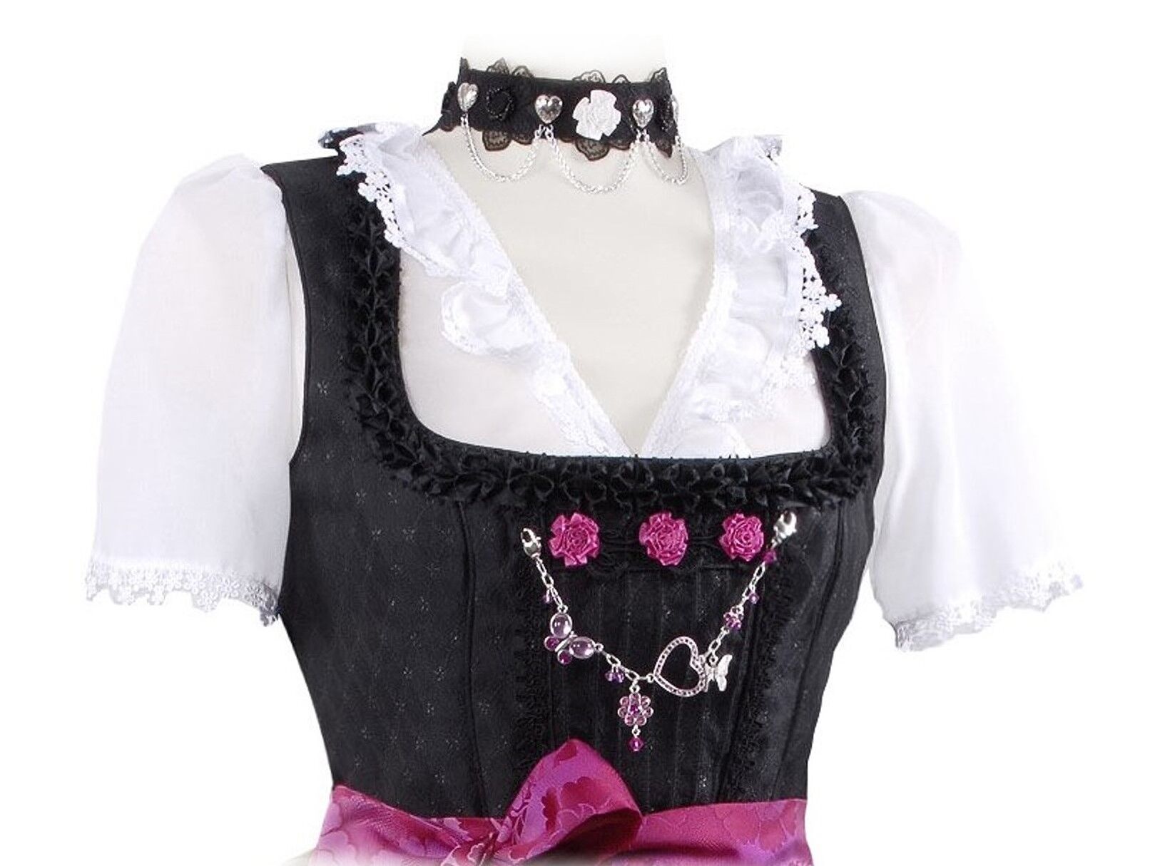 PREMIUM Dirndlbluse Damen festlich duftige Georgette-Bluse + Rüschen + Spitze Weiß PREMIUM Dirndlbluse Damen festlich duftige Georgette-Bluse + Rüschen + Spitze Weiß