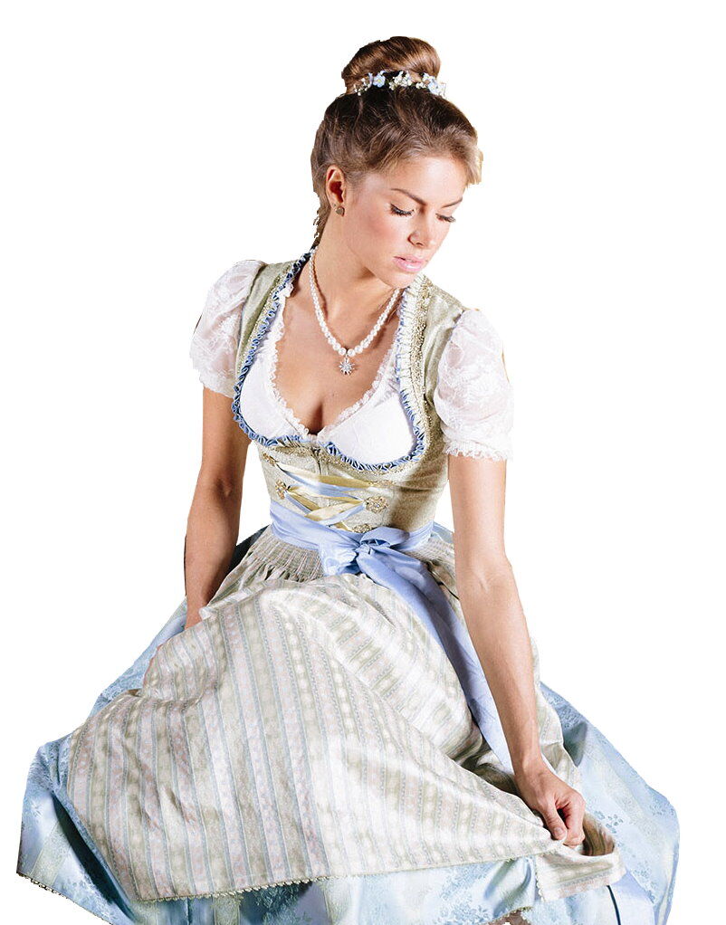 PREMIUM Hochzeitsdirndl - festliches Midi-Dirndl mit edler Satinschürze Bleu-Grün PREMIUM Hochzeitsdirndl - festliches Midi-Dirndl mit edler Satinschürze Bleu-Grün
