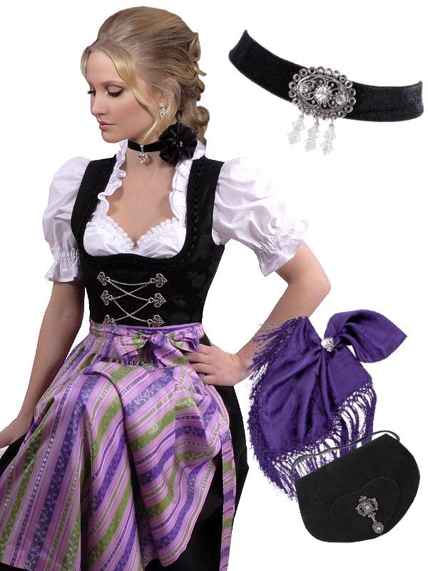 Festliches Dirndl lang - Festtagsdirndl Rosa-Schwarz Set 3-teilig + Bluse Festliches Dirndl lang - Festtagsdirndl Rosa-Schwarz Set 3-teilig + Bluse
