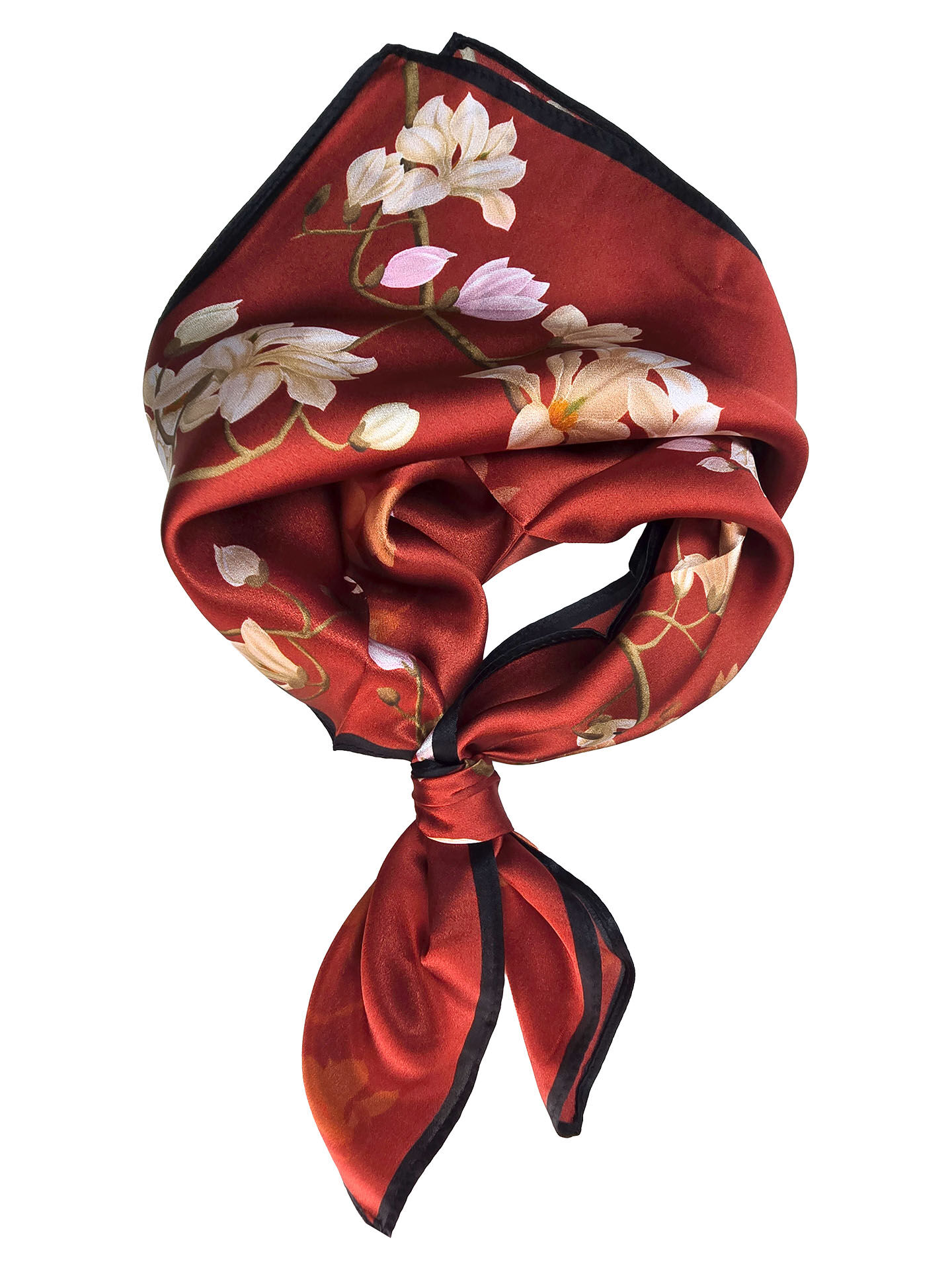 Seidenhalstuch Magnolien Damen Nickituch 100% Seide Rot