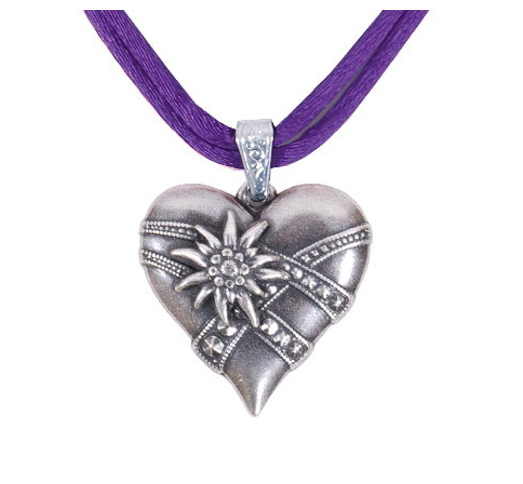 Trachtenkette Herz mit Edelweiß Violett Lila