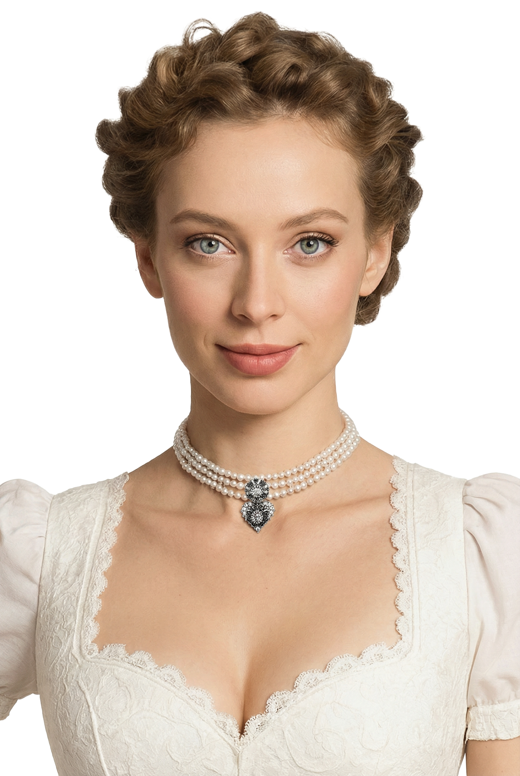 Kropfband Perlen mit Herz-Anhänger