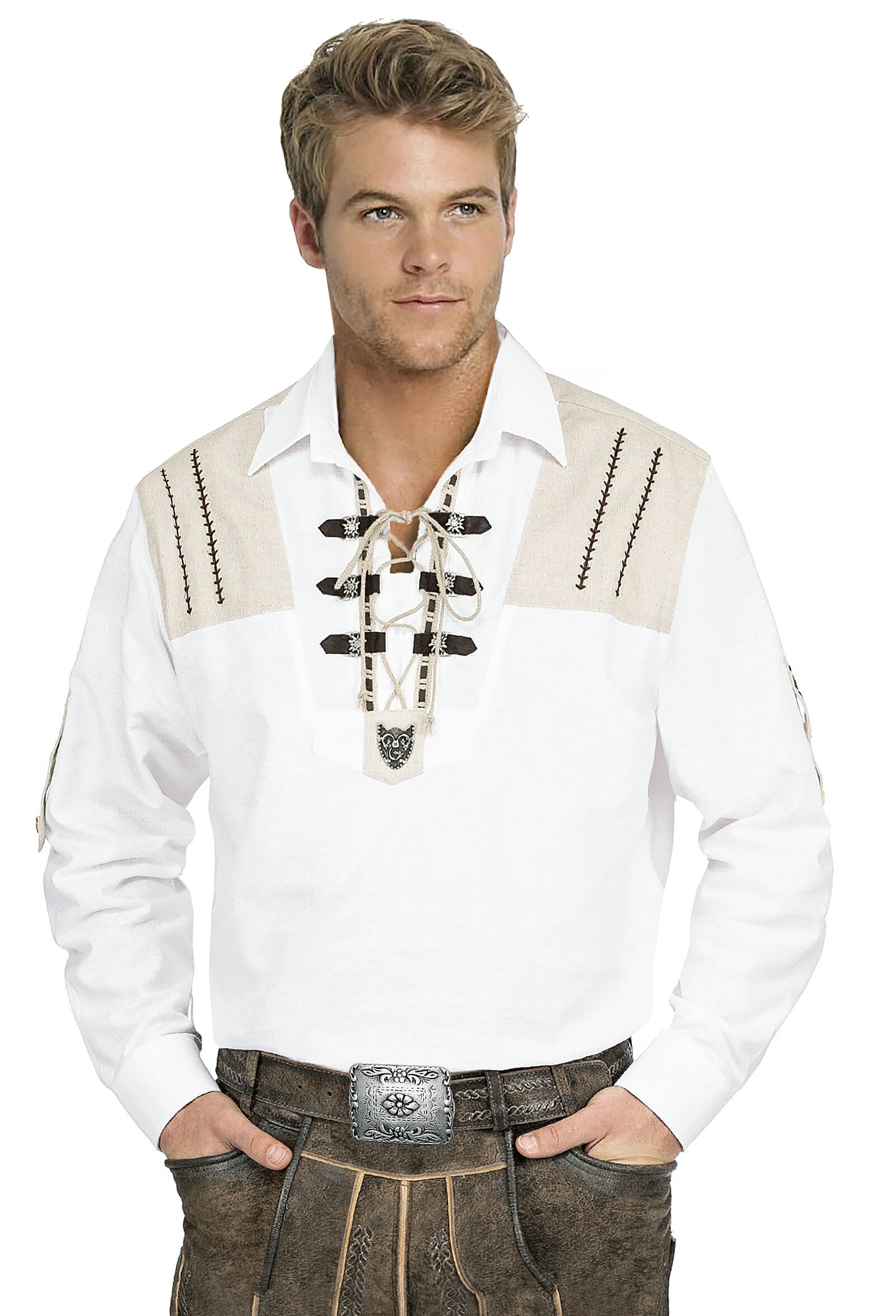Trachtenhemd Herren Weiß-Beige Schlupfhemd Hirtenhemd Trachtenhemd Herren Weiß-Beige Schlupfhemd Hirtenhemd