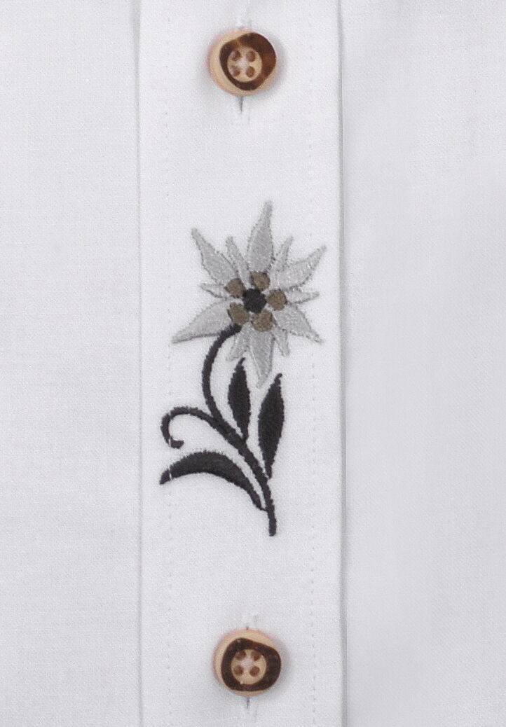 Trachtenhemd Herren Weiß Edelweiß-Stickerei 