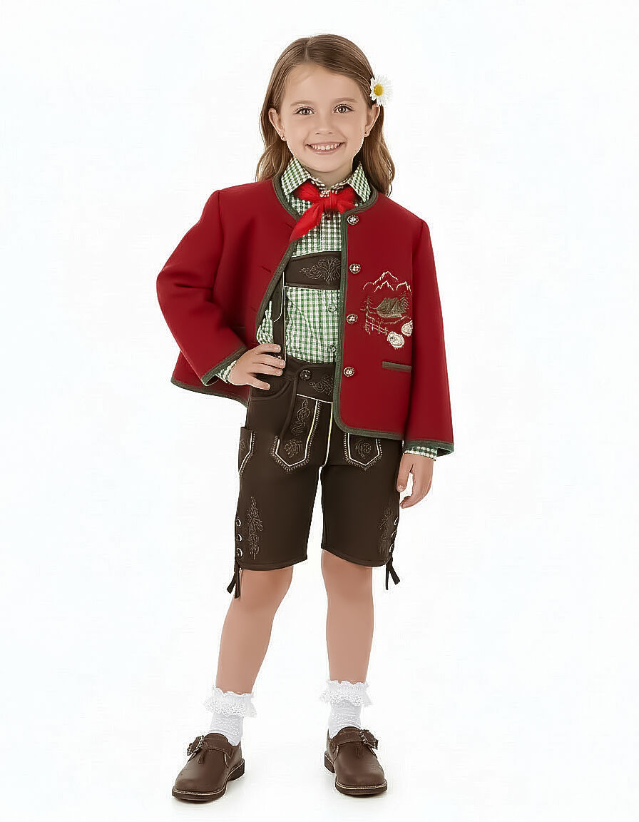 Trachtenjacke Mädchen Madl 100% Merinowolle Rot-Grün