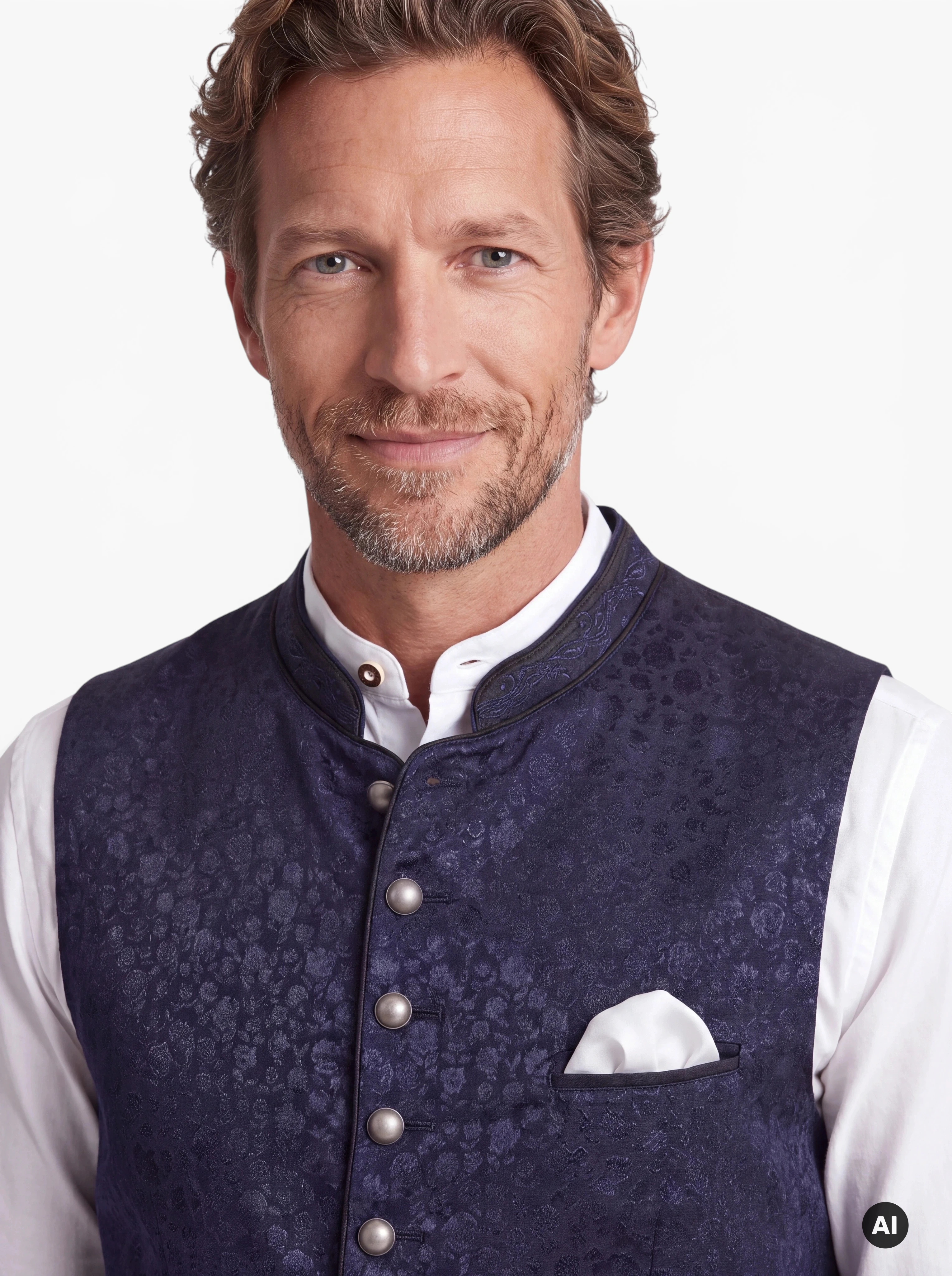 Herren Trachtenweste Alessandro Dunkelblau mit floralem Muster
