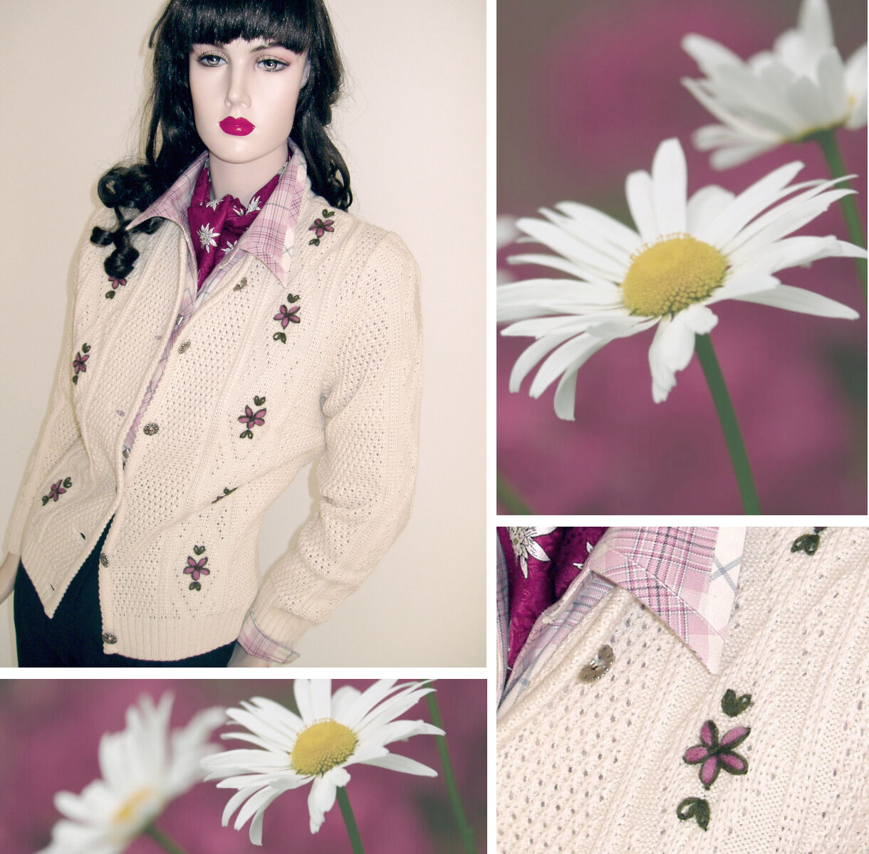 Trachtenstrickjacke Damen Dirndljacke Handbestickt Creme Natur  Trachtenstrickjacke Damen Dirndljacke Handbestickt Creme Natur