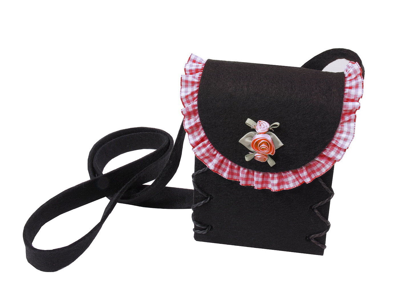 Trachtentasche Dirndltasche Filz Rüsche Schwarz-Pink Trachtentasche Dirndltasche Filz Rüsche Schwarz-Pink