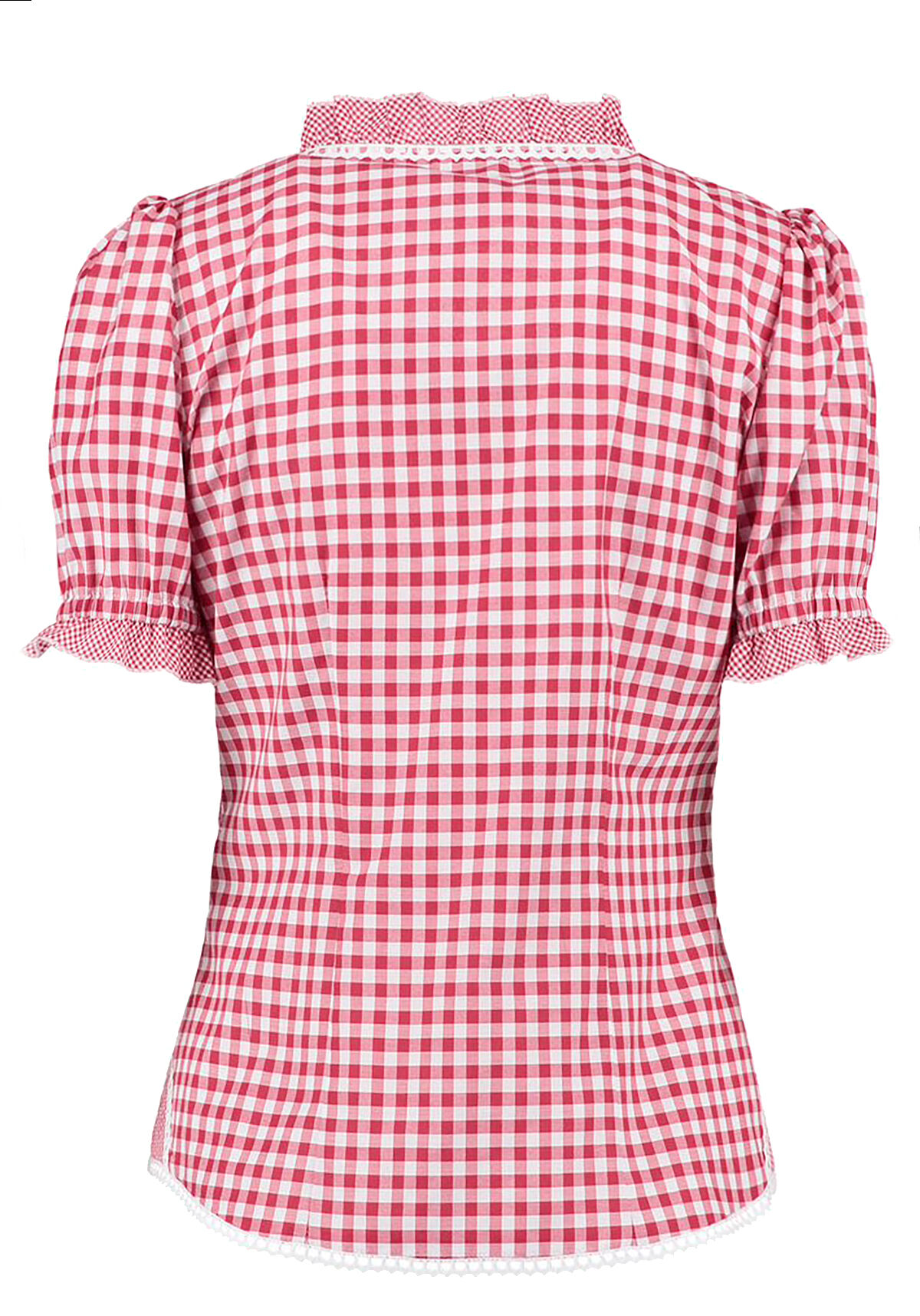 Trachtenbluse Damen kariert Kurzarm mit Hirsch-Stickerei Rot Trachtenbluse Damen kariert Kurzarm mit Hirsch-Stickerei Rot