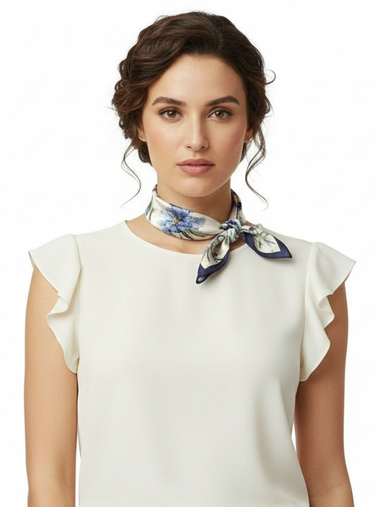 Seidenhalstuch Iris Damen Nickituch 100% Seide Hellblau-Marine