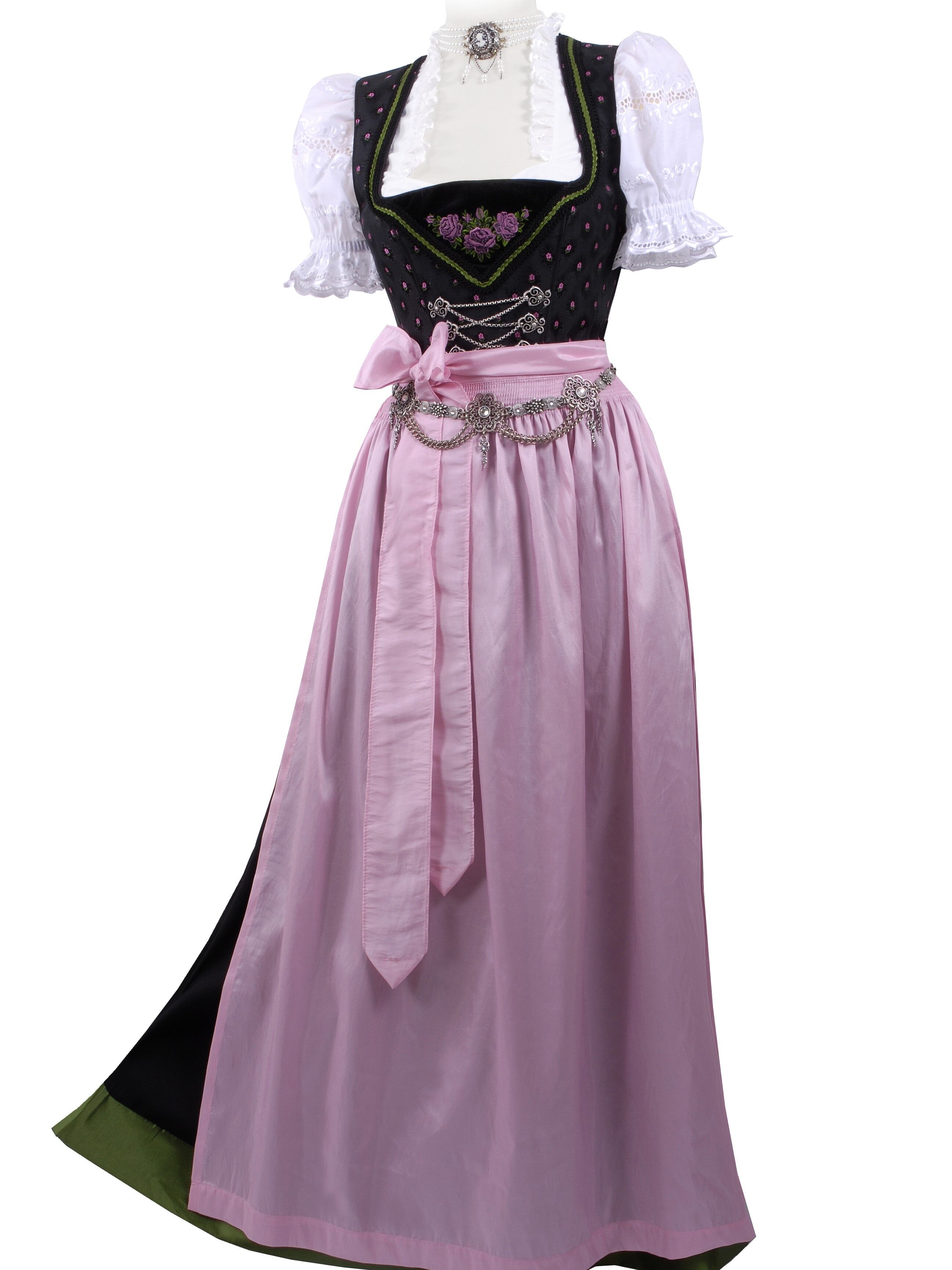 Festliches Dirndl lang - Festtagsdirndl  + Taftschürze Schwarz Rosa Festliches Dirndl lang - Festtagsdirndl  + Taftschürze Schwarz Rosa