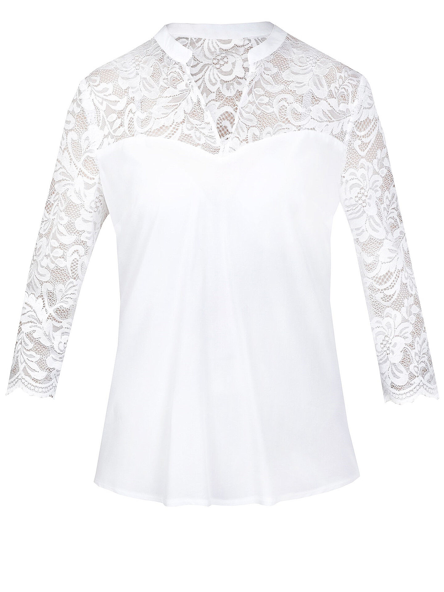 Trachtenshirt Damenbluse + Spitze 3/4-Arm Weiß/Creme Trachtenshirt Damenbluse + Spitze 3/4-Arm Weiß/Creme