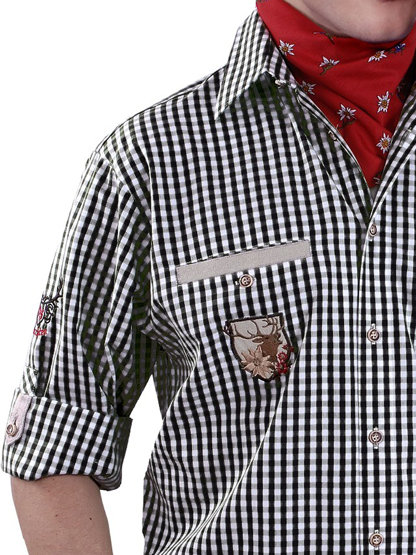 PREMIUM Trachtenhemd kariert Schwarz bestickt "easy care bügelfrei"