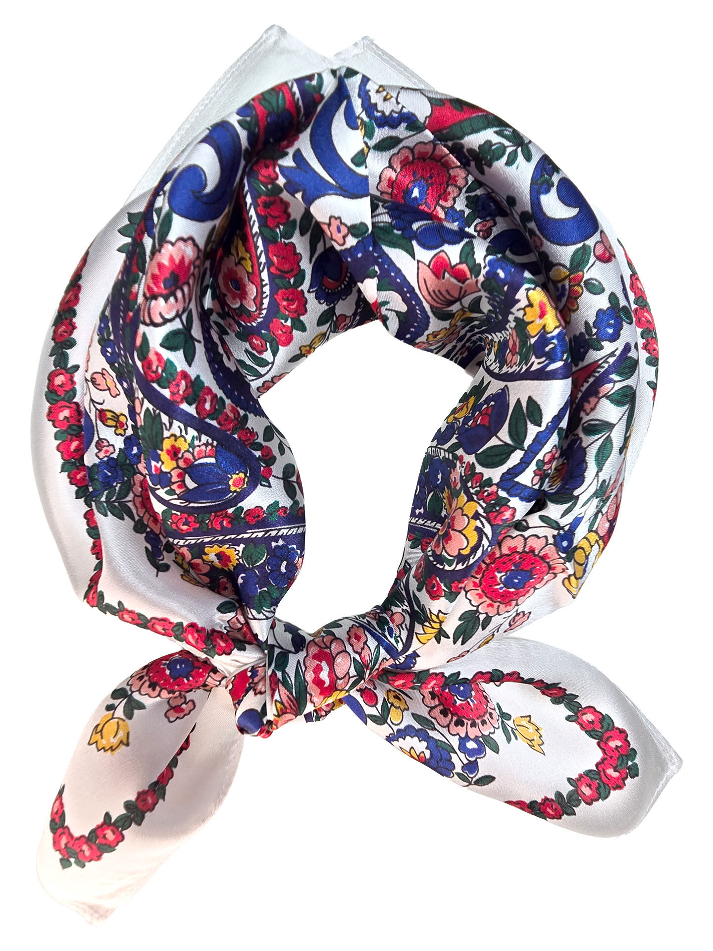 Seidenhalstuch Bavarese Damen Nickituch 100% Seide Blau-Rot