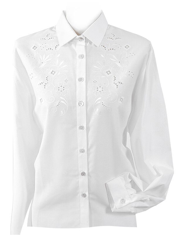 PREMIUM Trachtenbluse Damen festlich Langarm mit Stickerei Weiß PREMIUM Trachtenbluse Damen festlich Langarm mit Stickerei Weiß