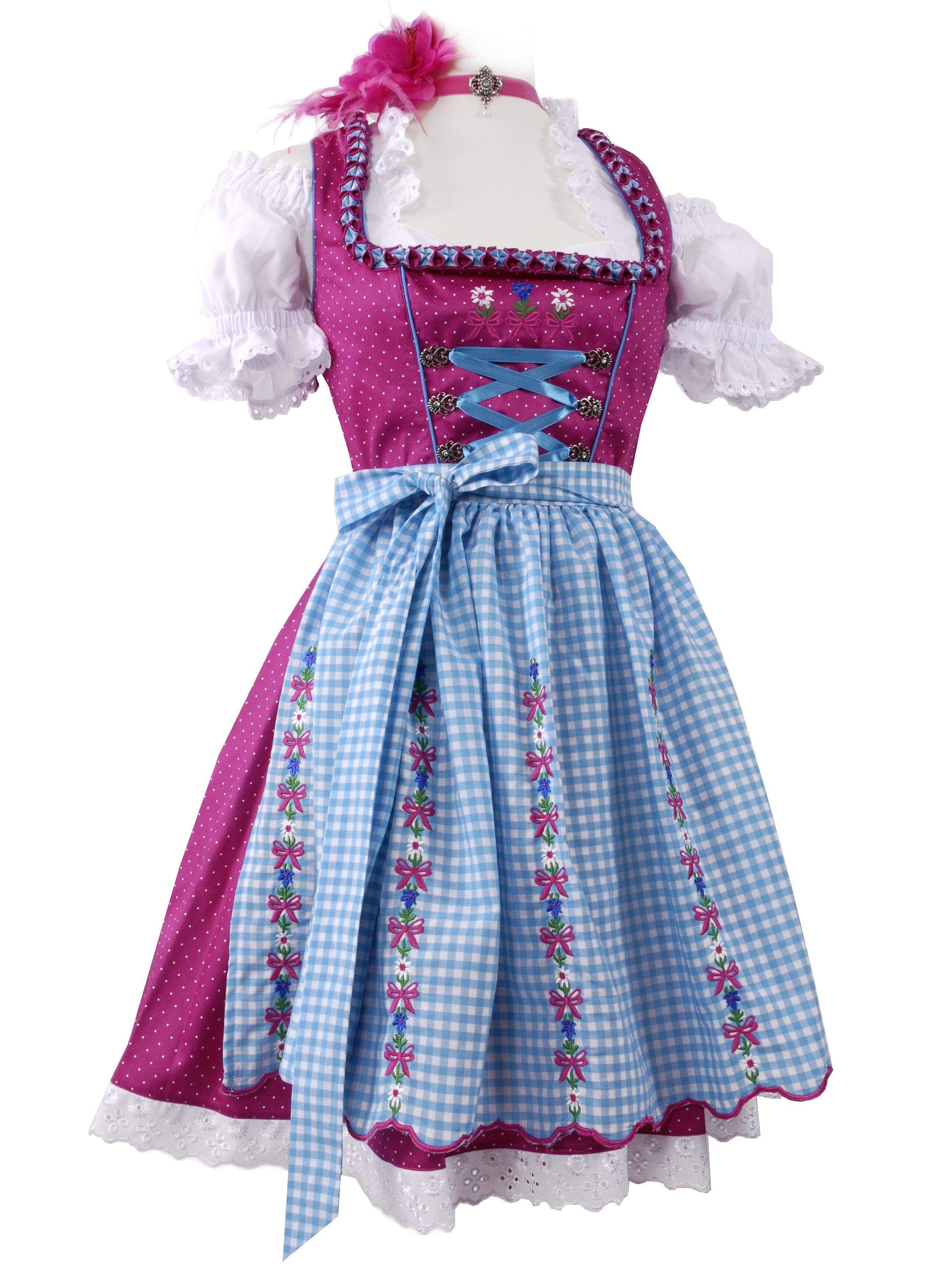 Süßes Wiesn-Dirndl - Mini-Dirndl kurzes Dirndl kariert Pink-Blau Süßes Wiesn-Dirndl - Mini-Dirndl kurzes Dirndl kariert Pink-Blau