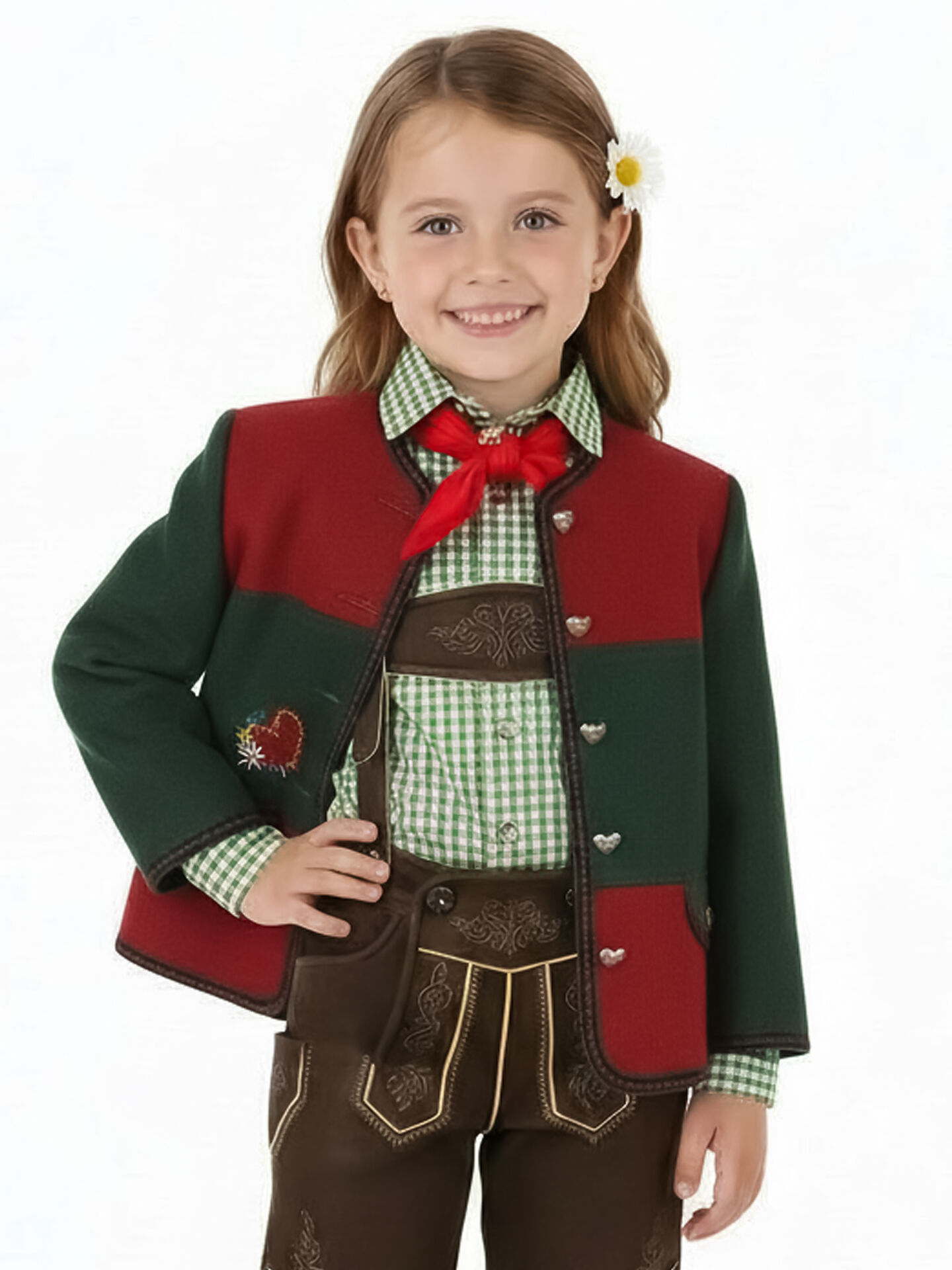 Trachtenjacke Kinder 100% Merinowolle Rot-Grün