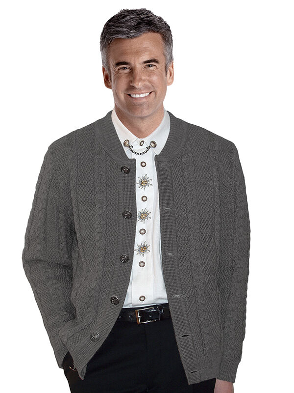 PREMIUM Trachtenstrickjacke Herren 100% Schurwolle Trachtenjanker Mittelgrau + Hellgrau PREMIUM Trachtenstrickjacke Herren 100% Schurwolle Trachtenjanker Mittelgrau + Hellgrau