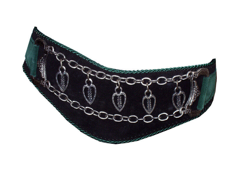 Trachtengürtel Leder mit Charivari Schwarz-Grün  (P) Trachtengürtel Leder mit Charivari Schwarz-Grün  (P)
