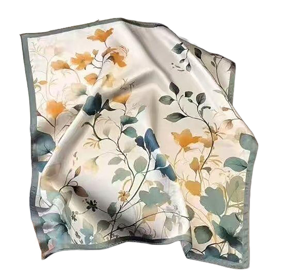 Seidenhalstuch Foliage Damen Nickituch 100% Seide Blau-Weiß