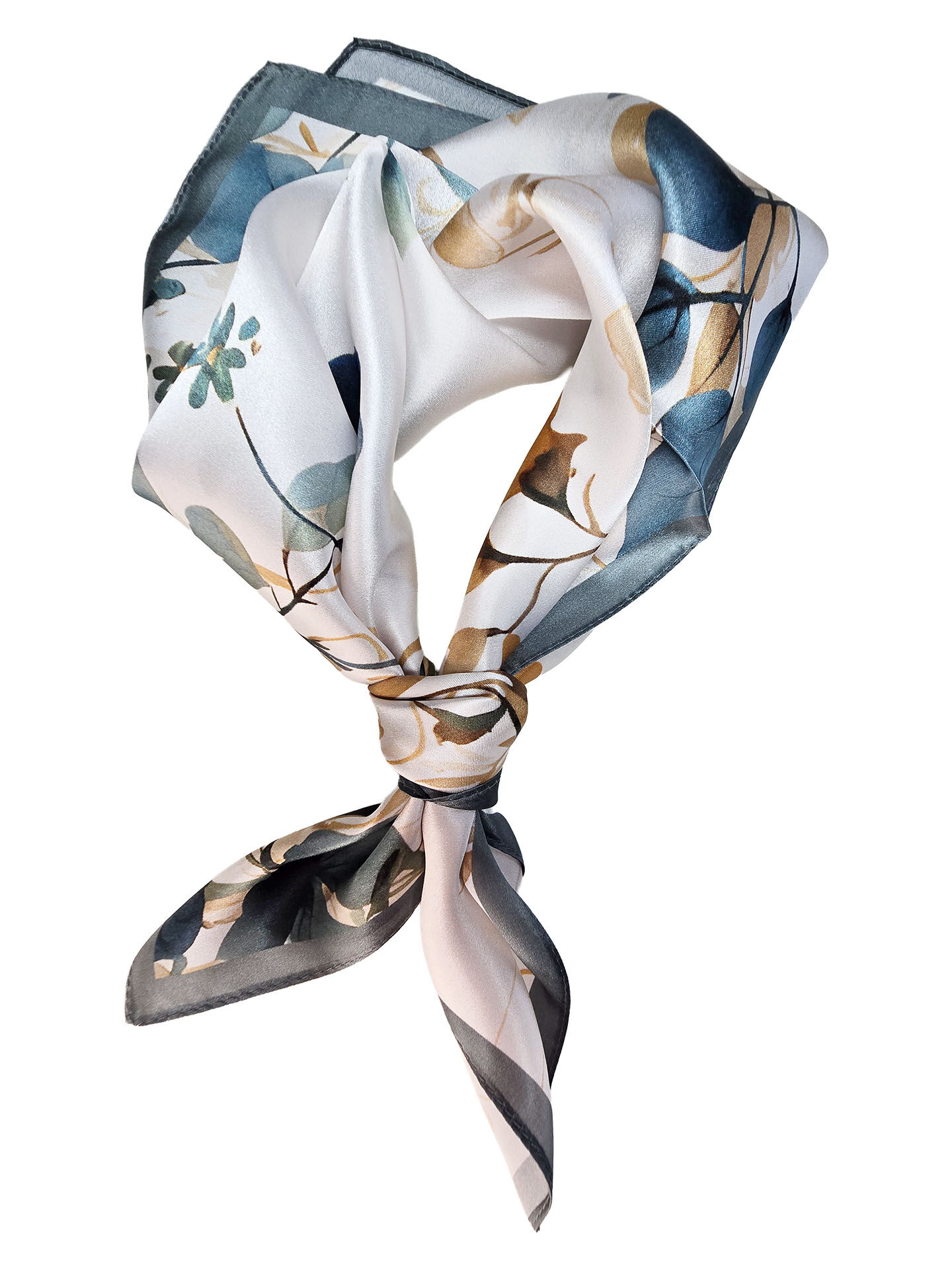 Seidenhalstuch Foliage Damen Nickituch 100% Seide Blau-Weiß