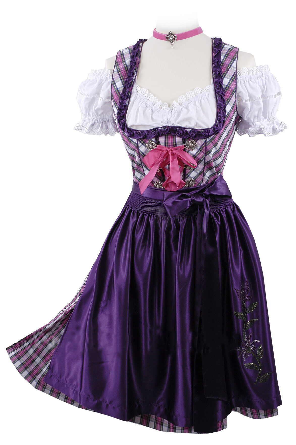 Mini-Dirndl kurzes Dirndl kariert Lila Mini-Dirndl kurzes Dirndl kariert Lila