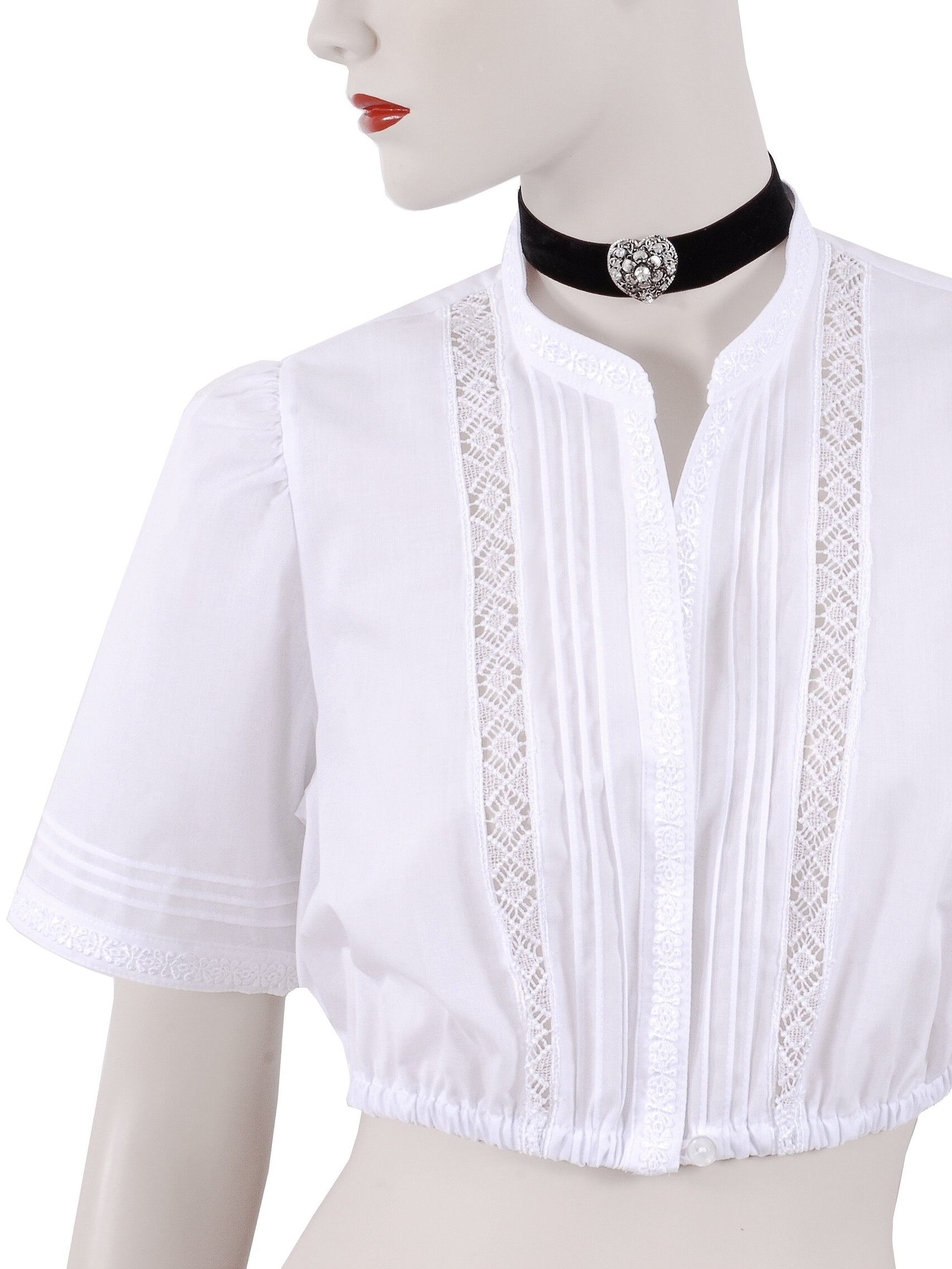 Dirndlbluse Damen 3/4 Arm Langarm hochgeschlossen Stehkragen + Spitze Dirndlbluse Damen 3/4 Arm Langarm hochgeschlossen Stehkragen + Spitze
