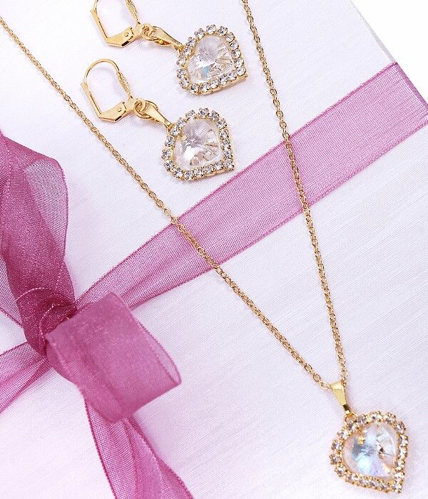 Trachtenkette Herz-Ohrringe-Set Swarovski Elements Trachtenkette Herz-Ohrringe-Set Swarovski Elements