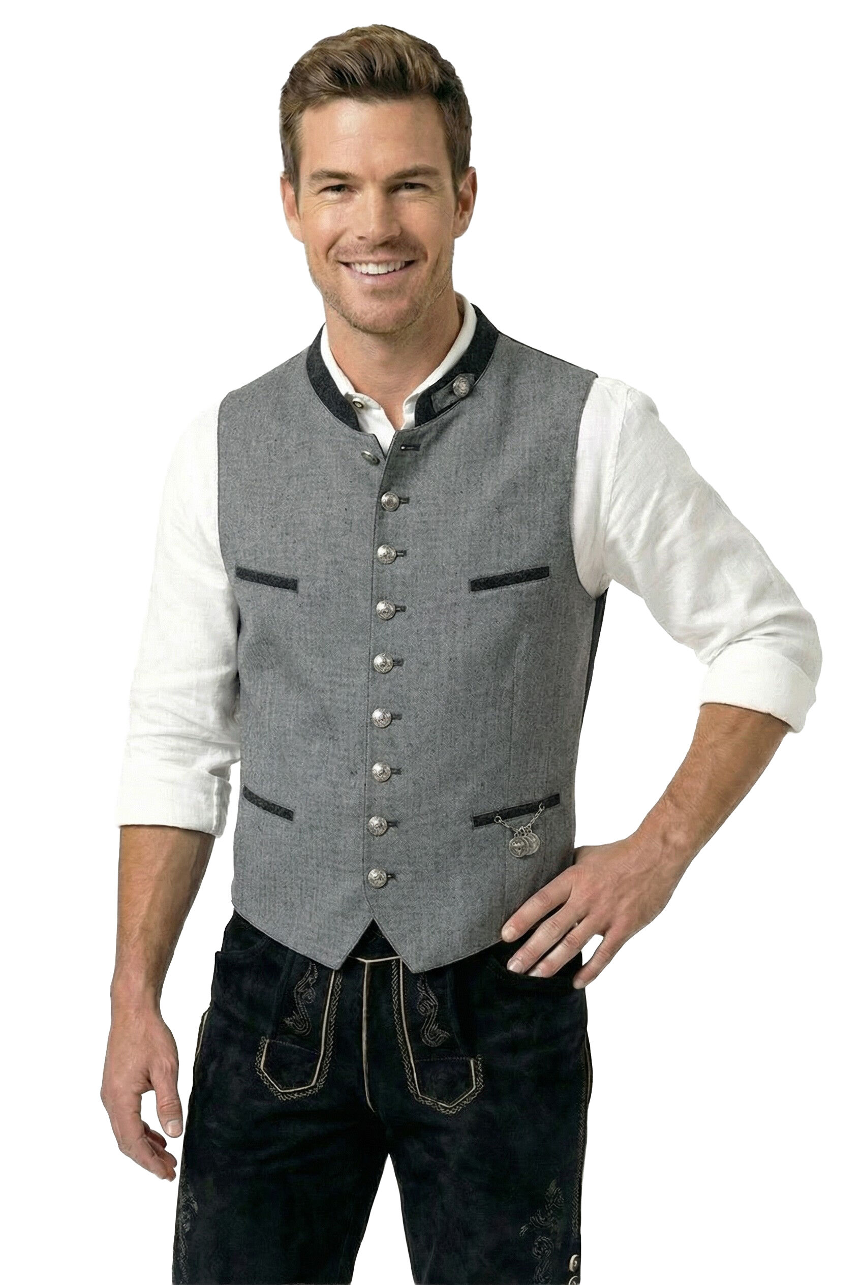 PREMIUM Trachtenweste Herrenweste Gilet Silbergrau FESTLICH