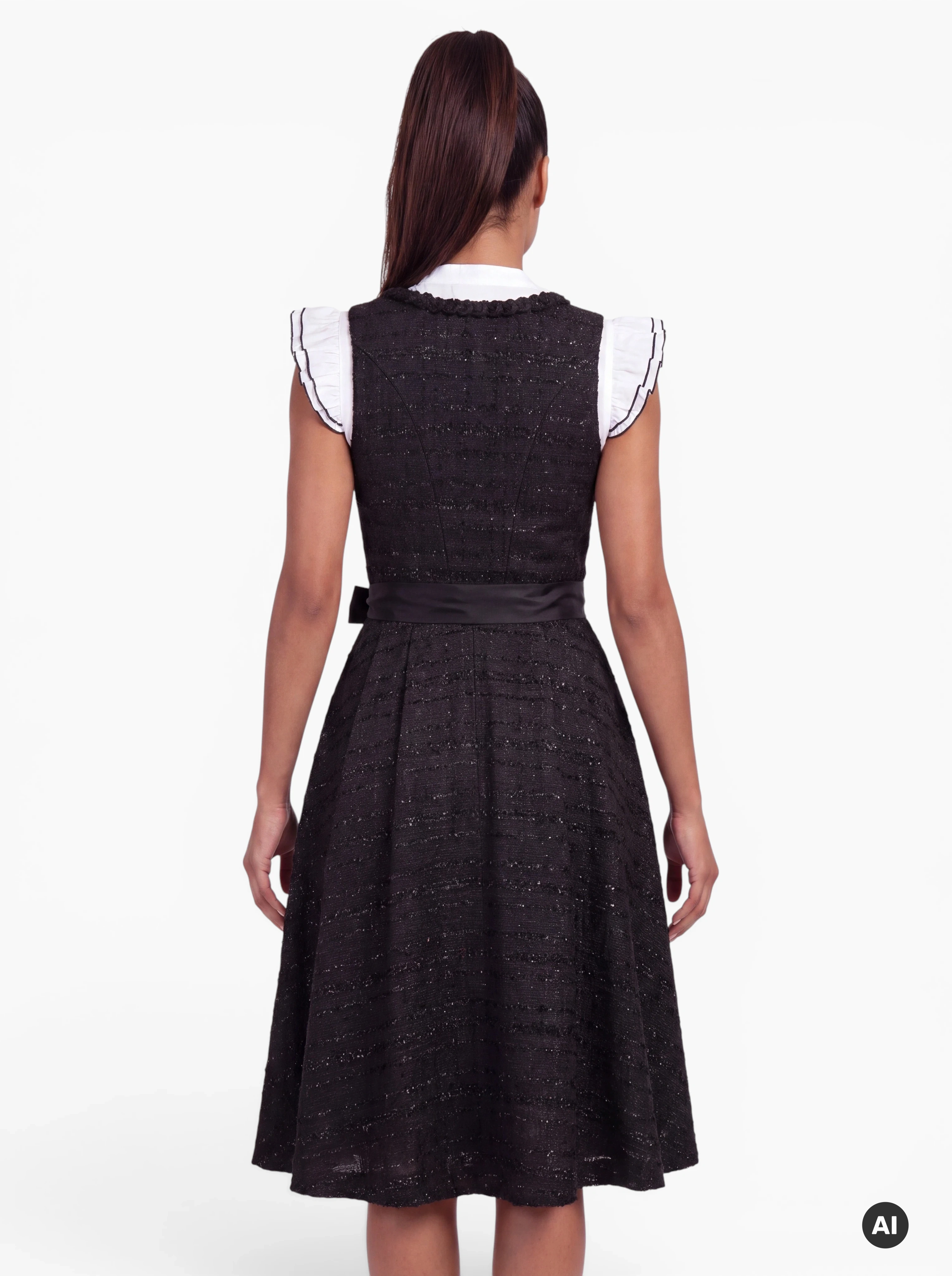 Midi Dirndl Chiara 70 cm Schwarz mit Glitzerstruktur & Schürze