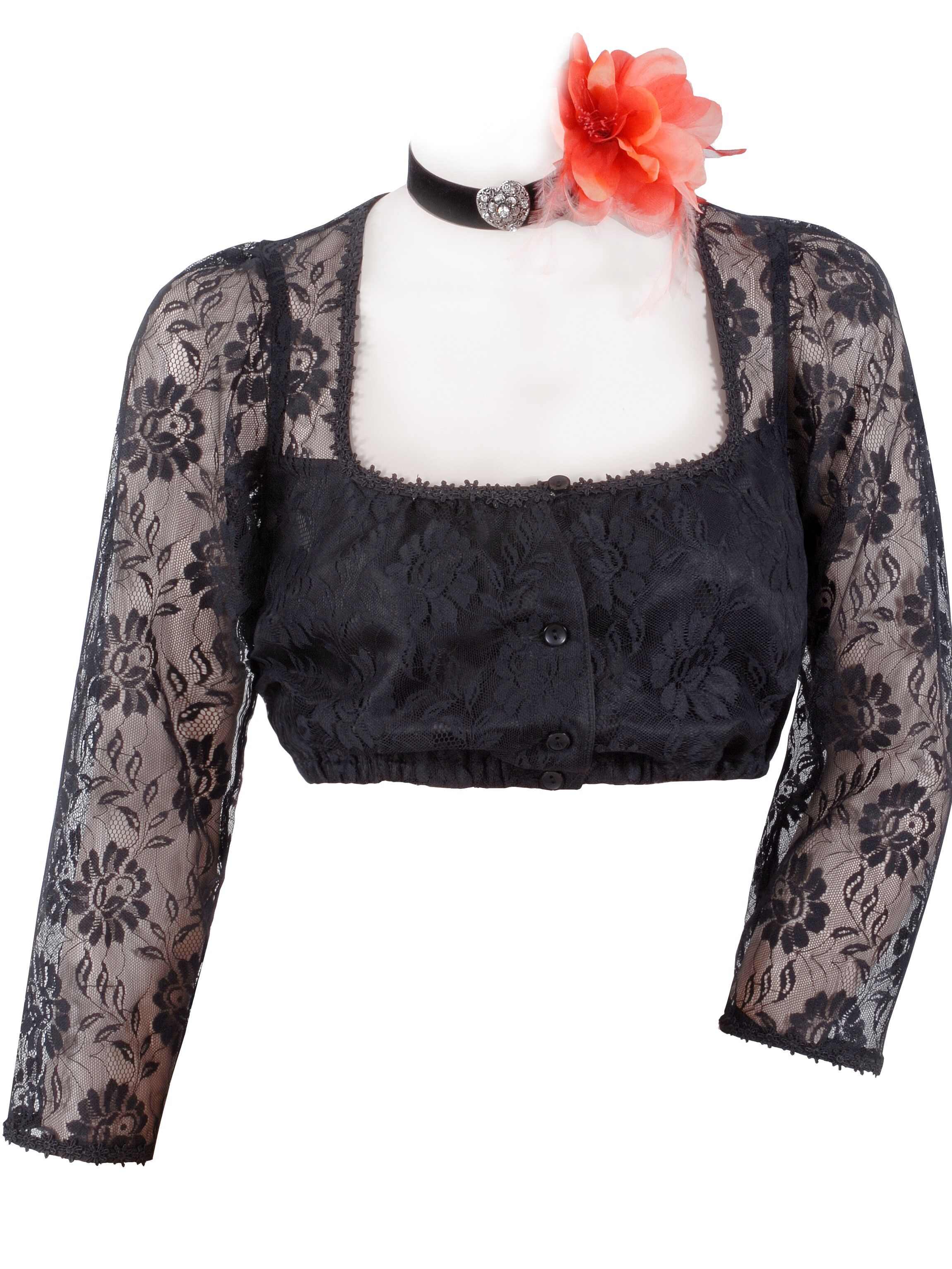 PREMIUM Dirndlbluse Damen Langarm Spitze Schwarz PREMIUM Dirndlbluse Damen Langarm Spitze Schwarz