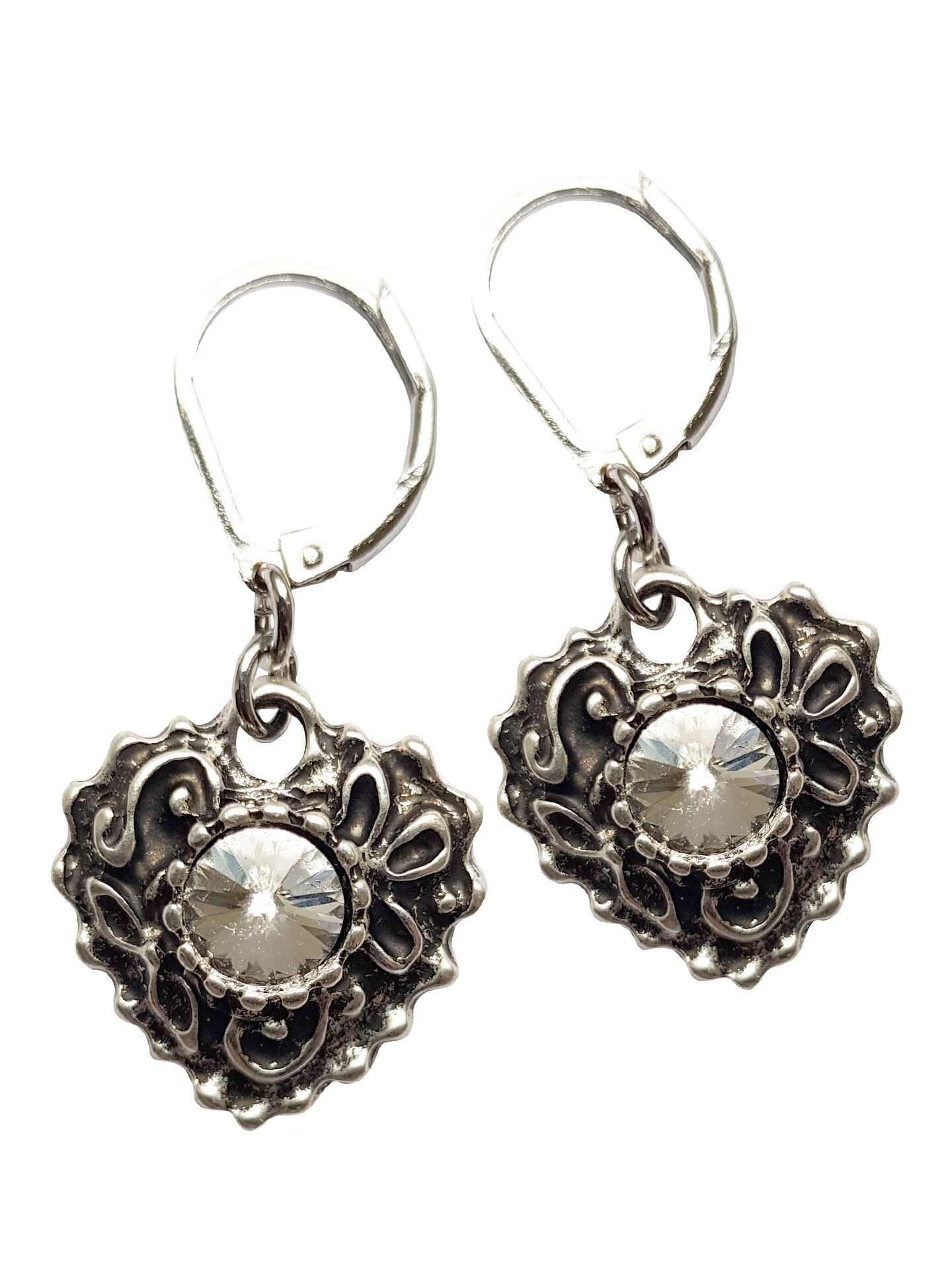 Ohrringe mit Herz-Anhänger + Swarovski-Kristall Ohrringe mit Herz-Anhänger + Swarovski-Kristall