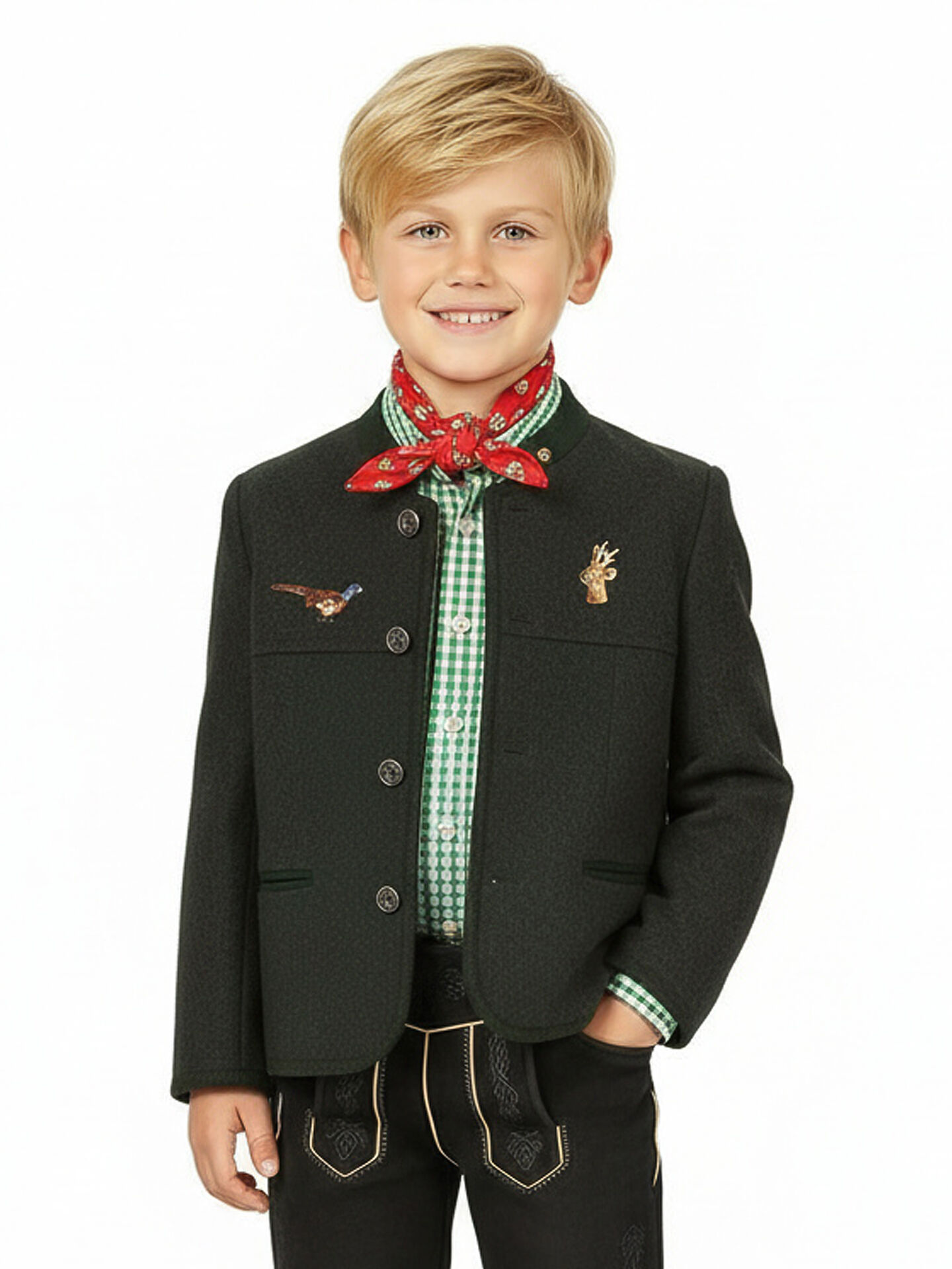 Trachtenjacke Jungen/Buben 100% Merinowolle Grün-Anthrazit