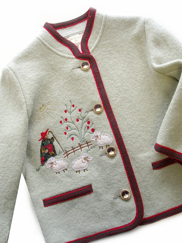 Trachtenjacke Mädchen Madl 100% Merinowolle Pastell Grün Beige