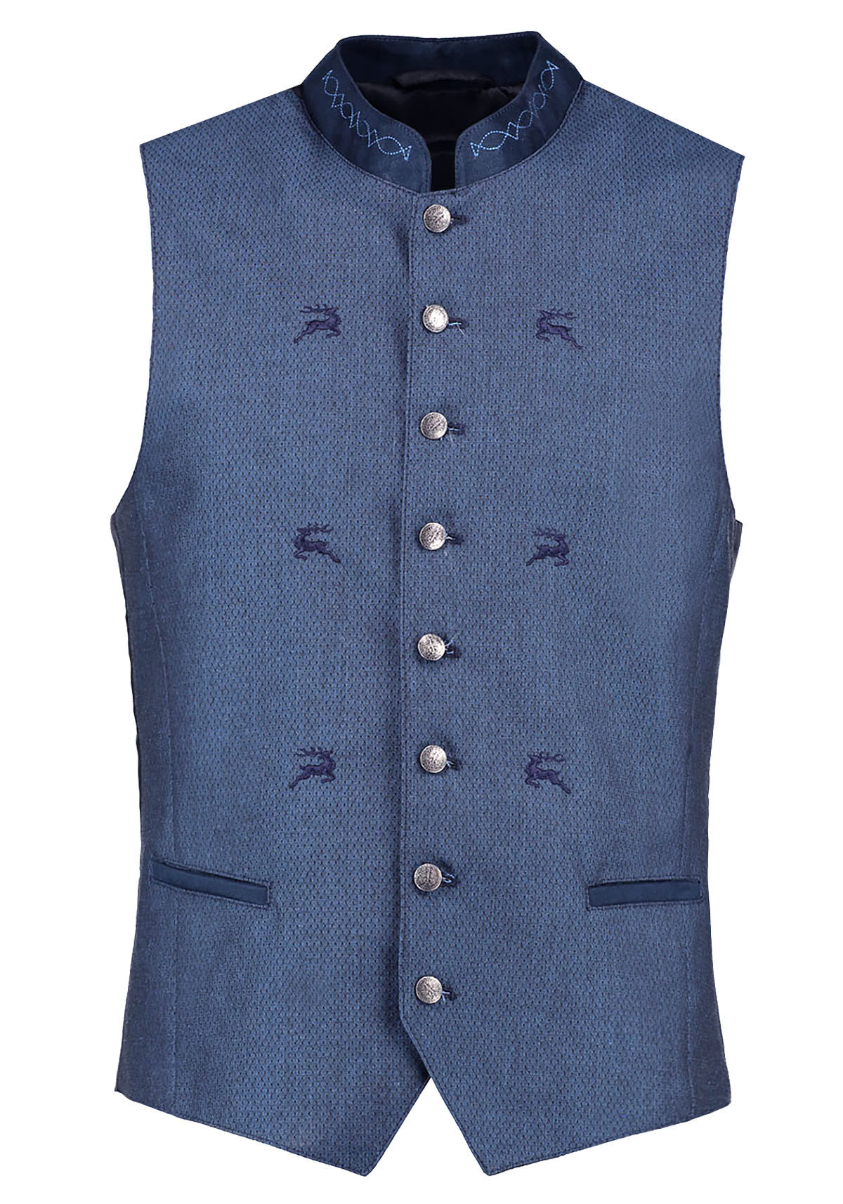 Trachtenweste Herrenweste Gilet Marine Blau Hirsch-Stickerei Trachtenweste Herrenweste Gilet Marine Blau Hirsch-Stickerei