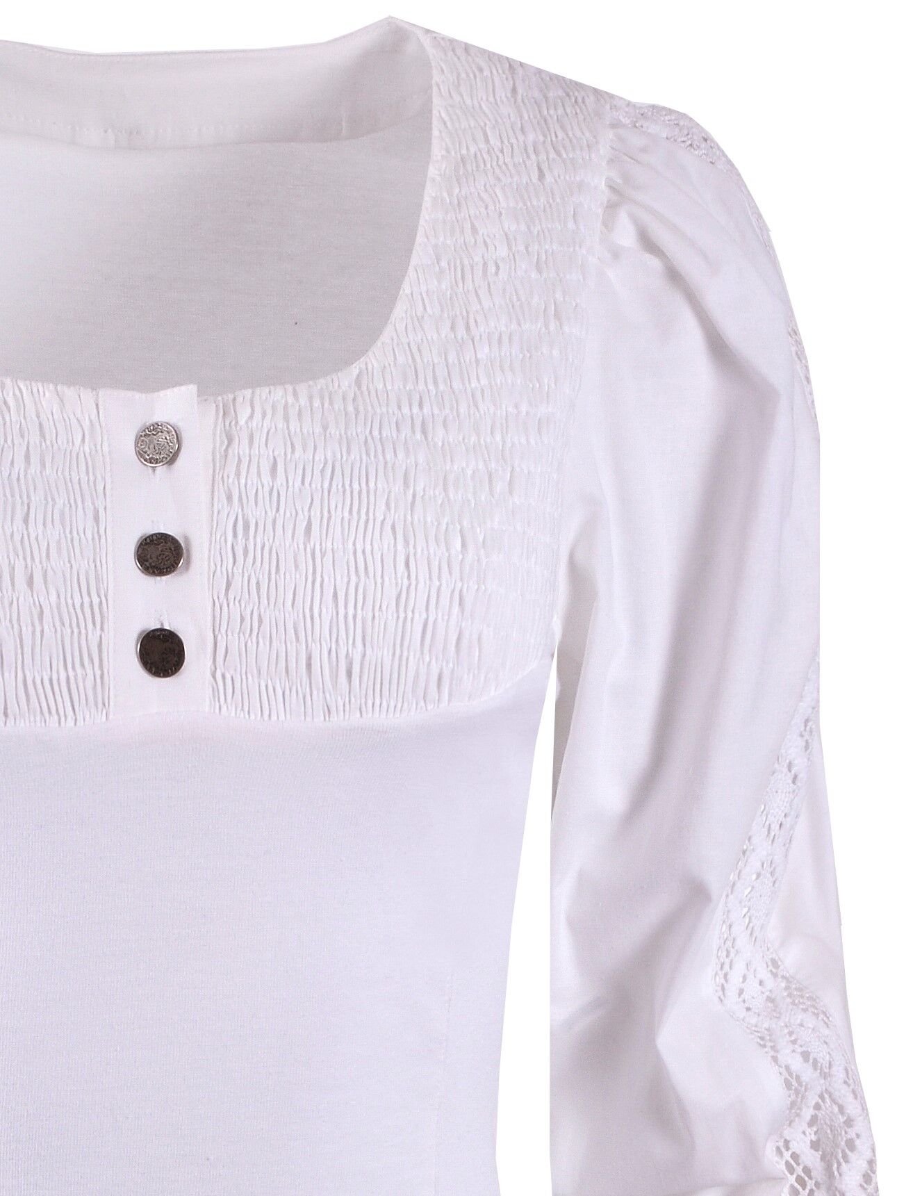 Trachtenshirt Damen T-Shirt Spitze + Smog Langarm Weiß Trachtenshirt Damen T-Shirt Spitze + Smog Langarm Weiß