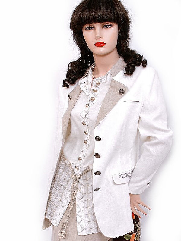 Trachtenblazer Damen Gehrock Leinenblazer mit Stickerei Creme Trachtenblazer Damen Gehrock Leinenblazer mit Stickerei Creme