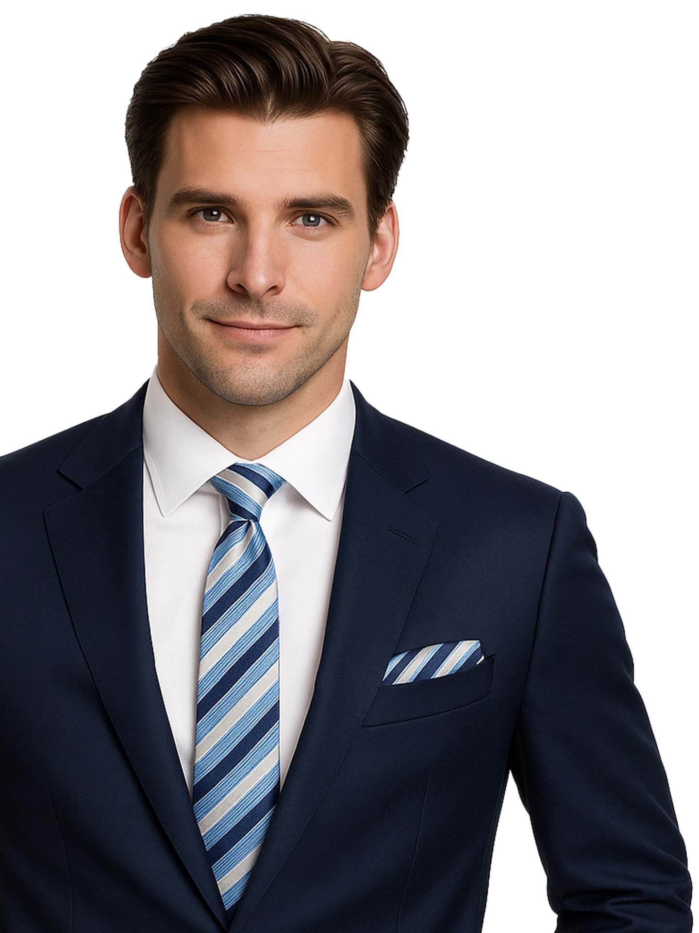 Krawatte Herren 100% Seide Streifen- 4-tlg. Set + Einstecktuch + Manschettenknöpfen Krawatte Herren 100% Seide Streifen- 4-tlg. Set + Einstecktuch + Manschettenknöpfen
