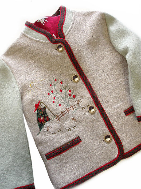 Trachtenjacke Mädchen Madl 100% Merinowolle Pastell Grün Beige